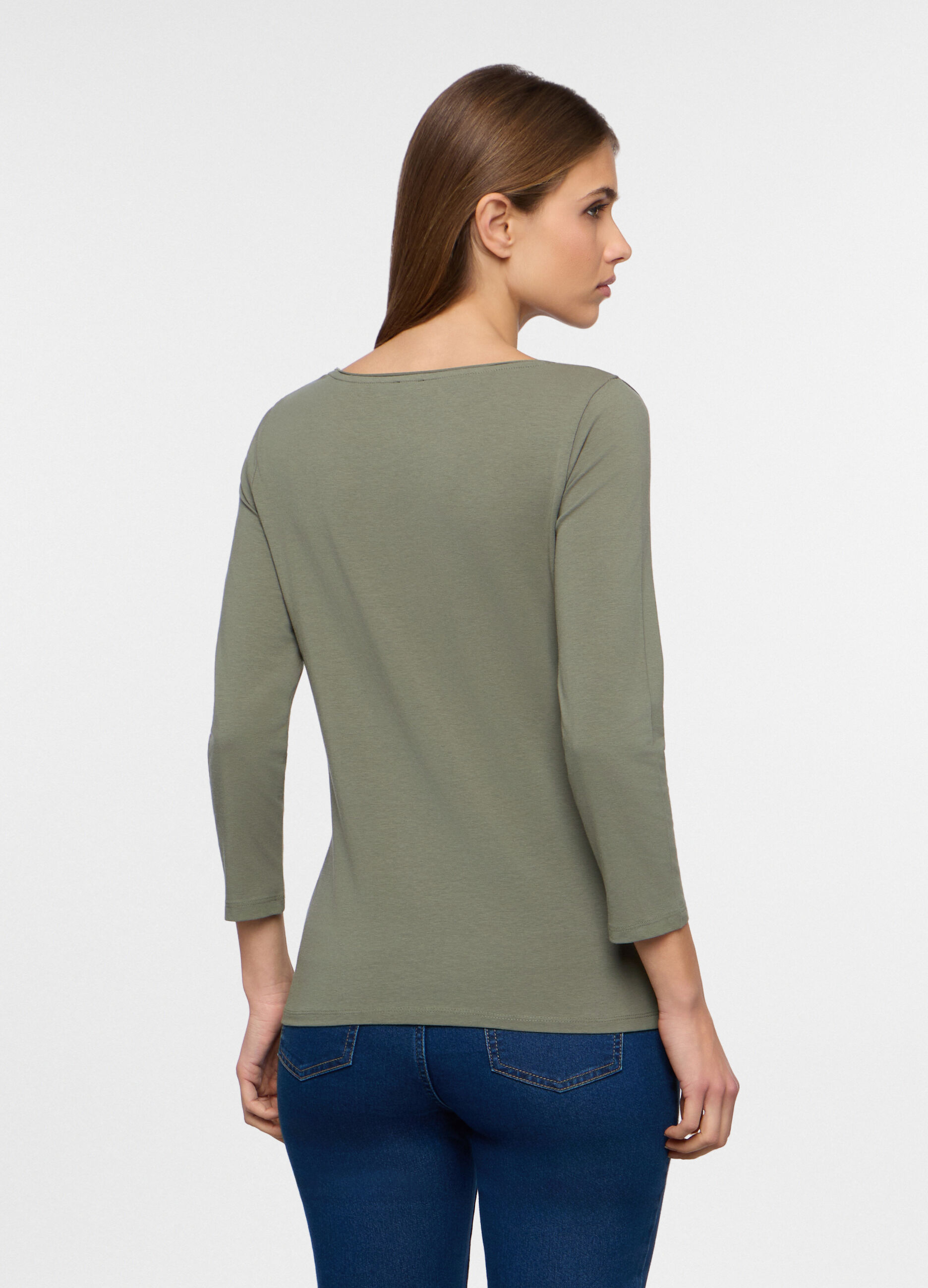 T-shirt con scollo a barchetta stretch donna_1