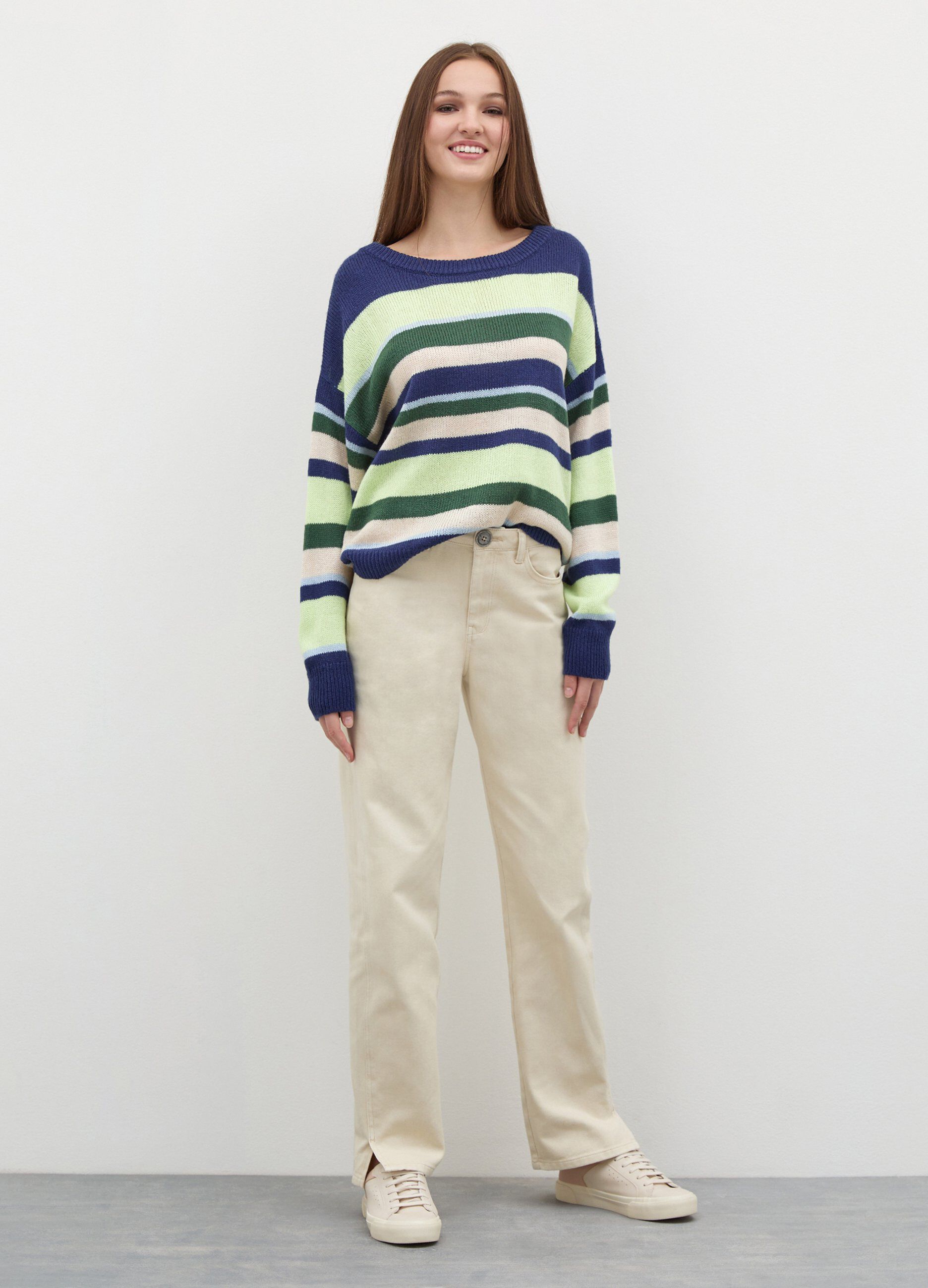 Pantaloni a vita alta in puro cotone donna_0