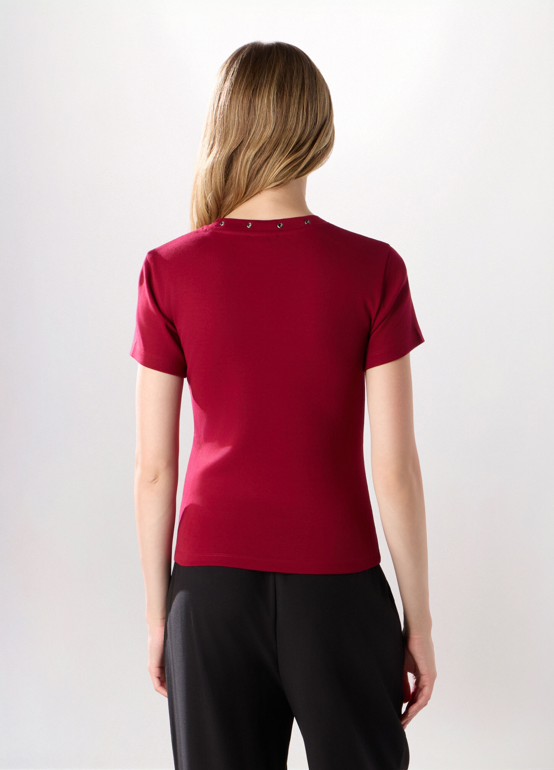 T-shirt in costina di puro cotone donna_1