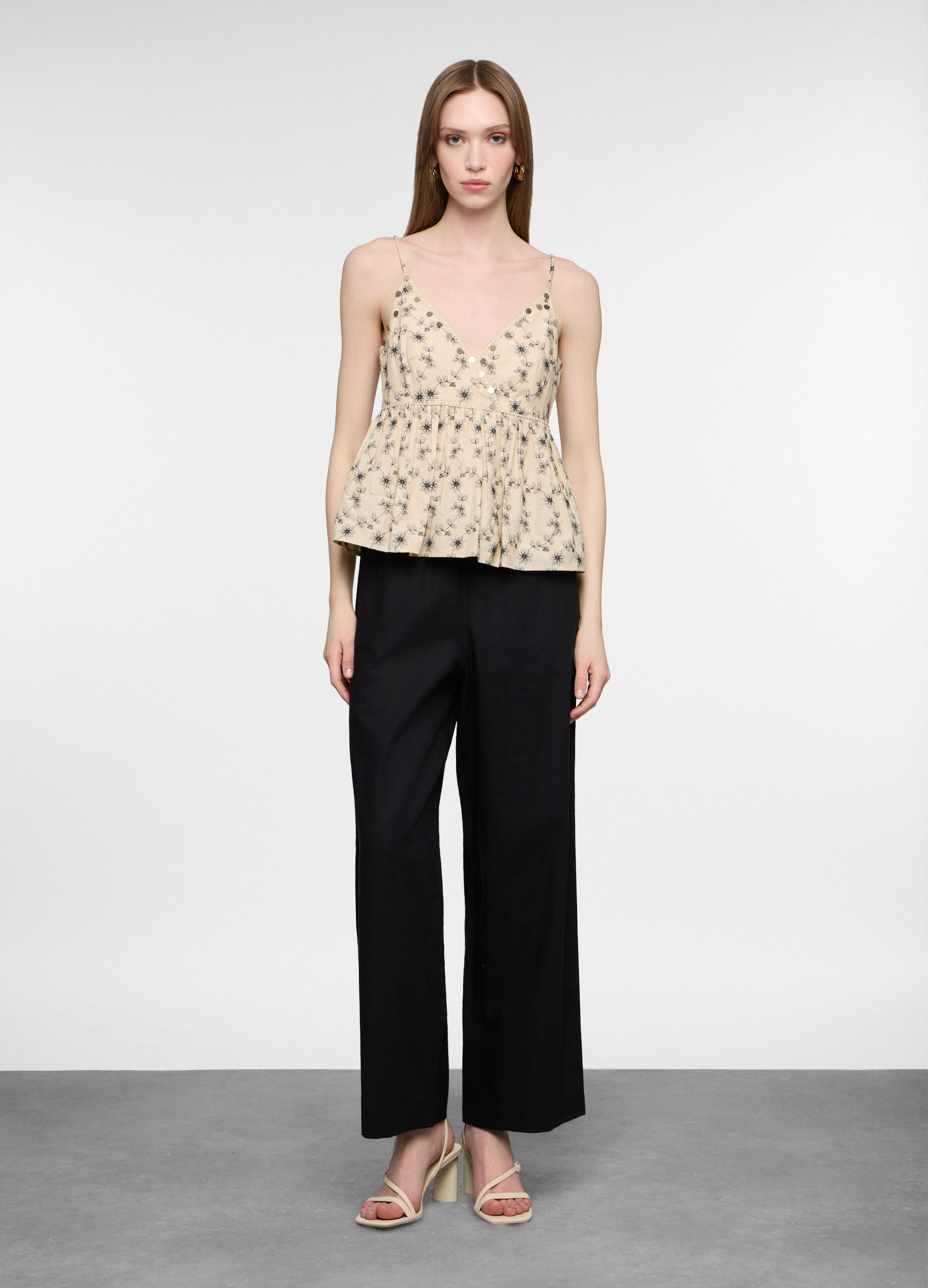 Pantalone fit relaxed in cotone misto lino donna_0