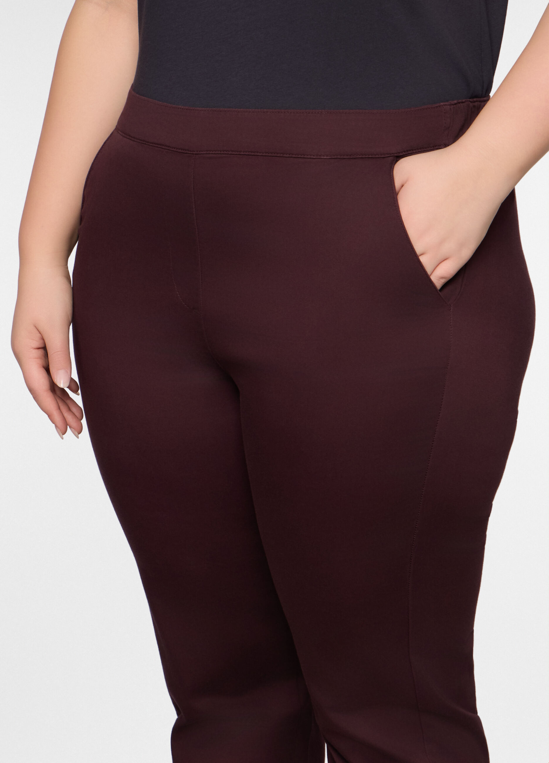 Pantaloni regular fit in raso stretch donna curvy_2