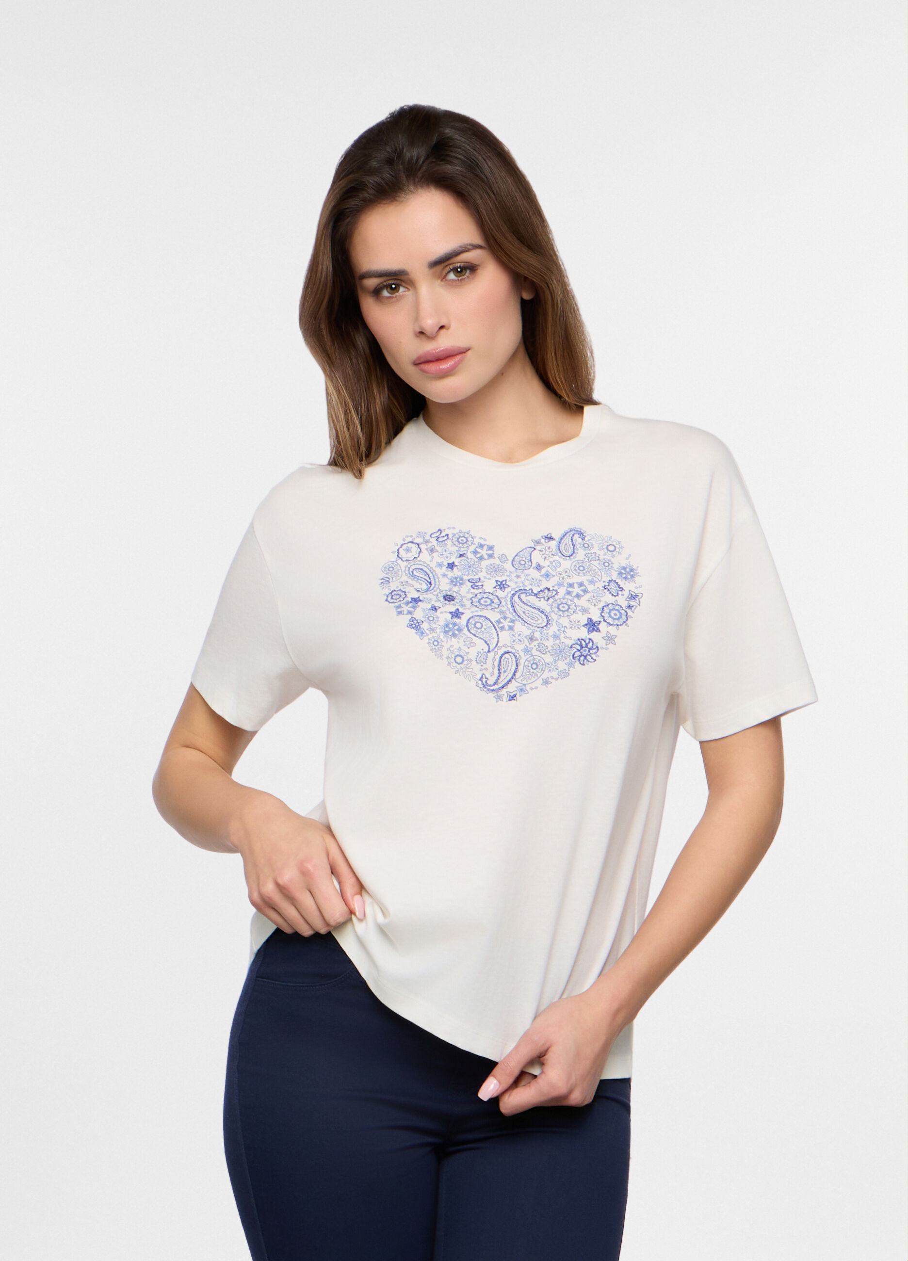 T-shirt in jersey di puro cotone donna_0