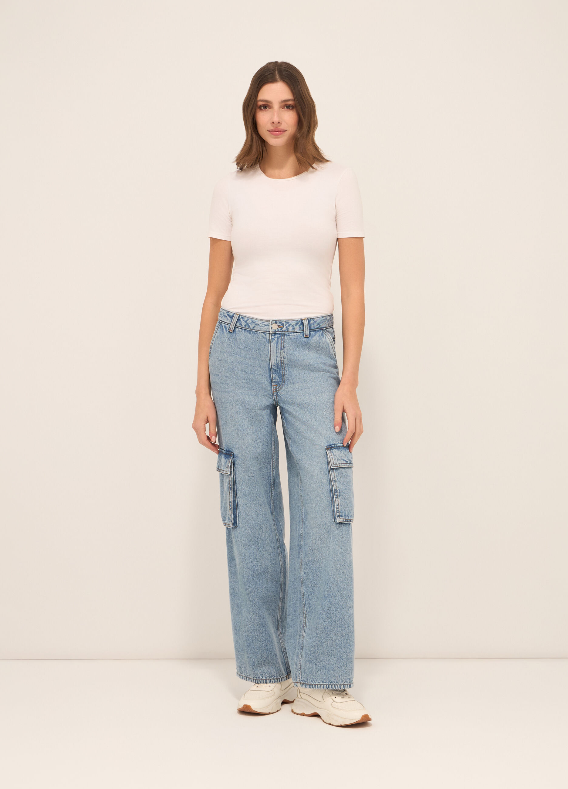 Pantaloni cardo in denim di misto cotone donna_0