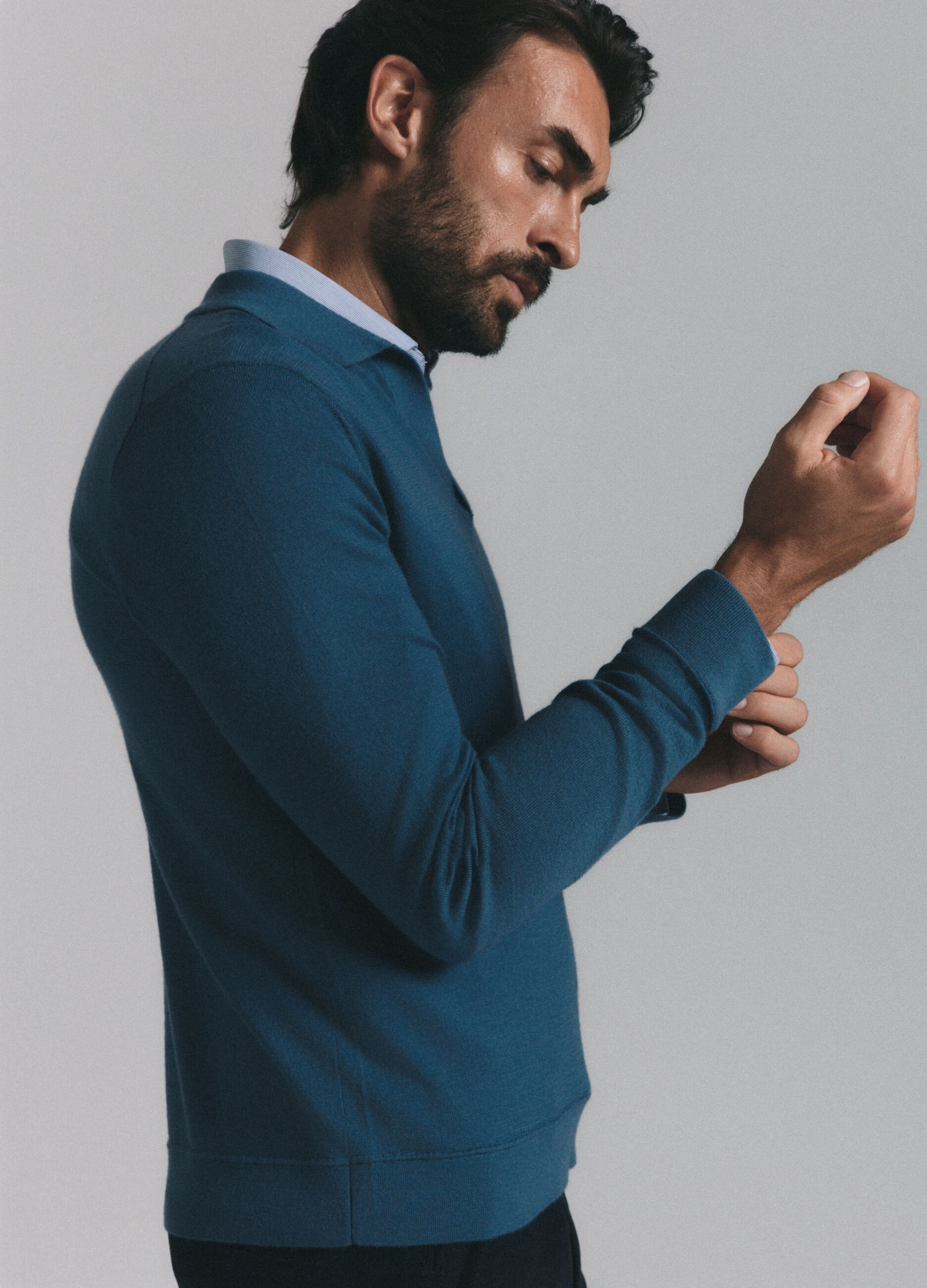 Polo a maniche lunghe in lana merino uomo_1