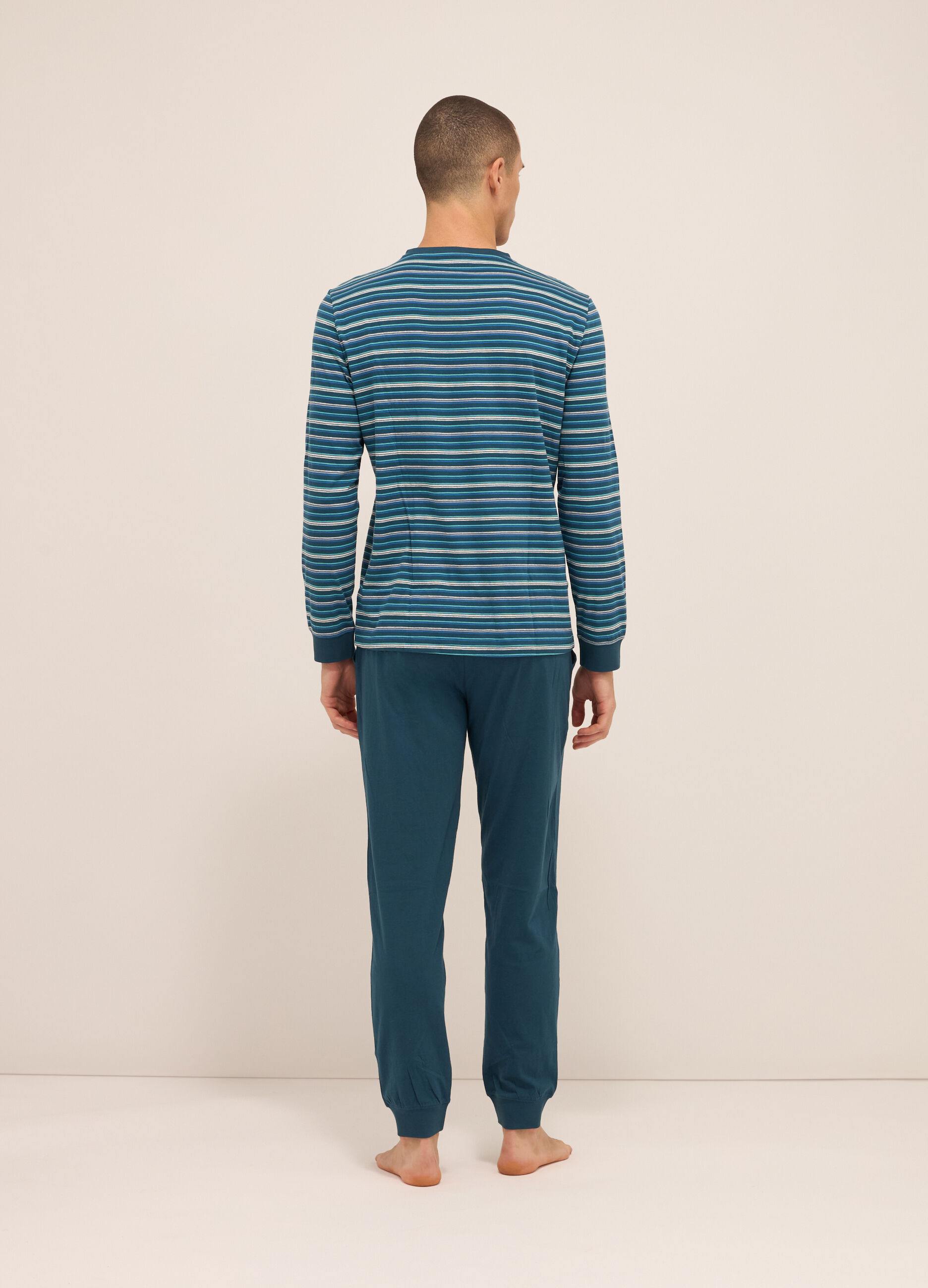 Maglia del pigiama a righe multicolor misto cotone uomo_1