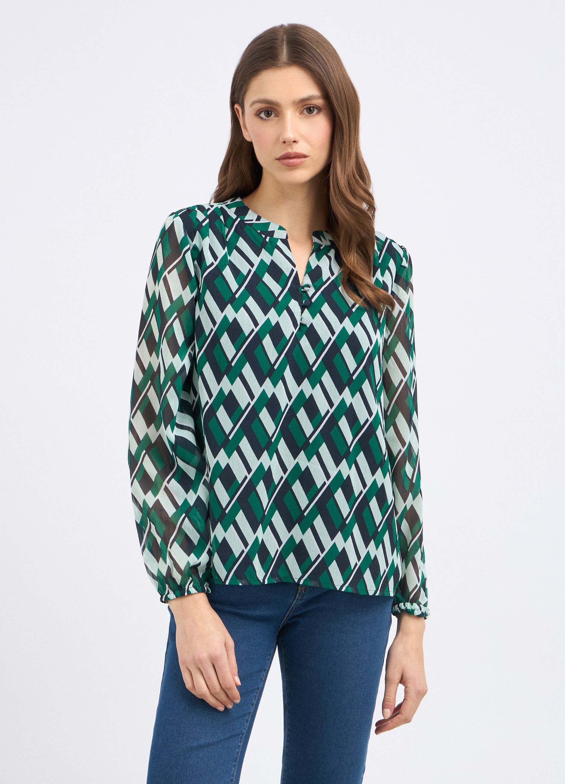 Blusa crepe con stampa donna_0