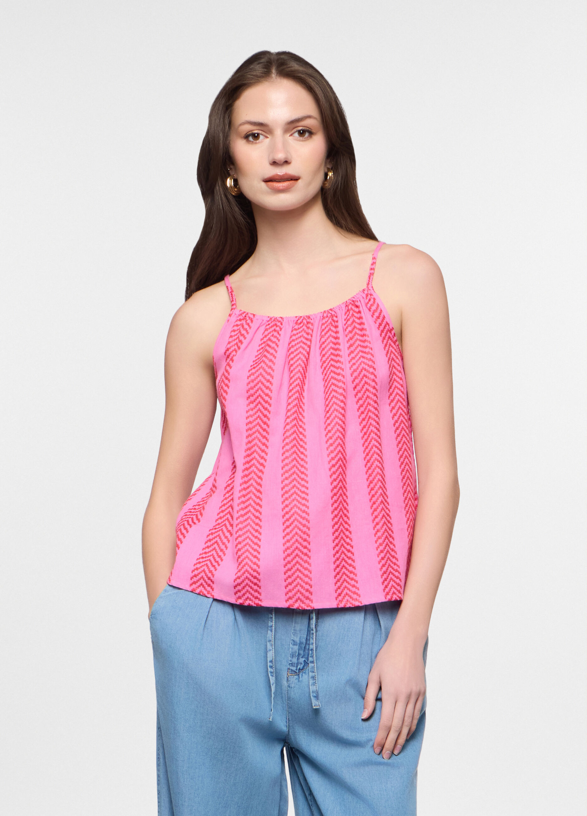 Top fit regular con scollo rotondo in puro cotone donna_0