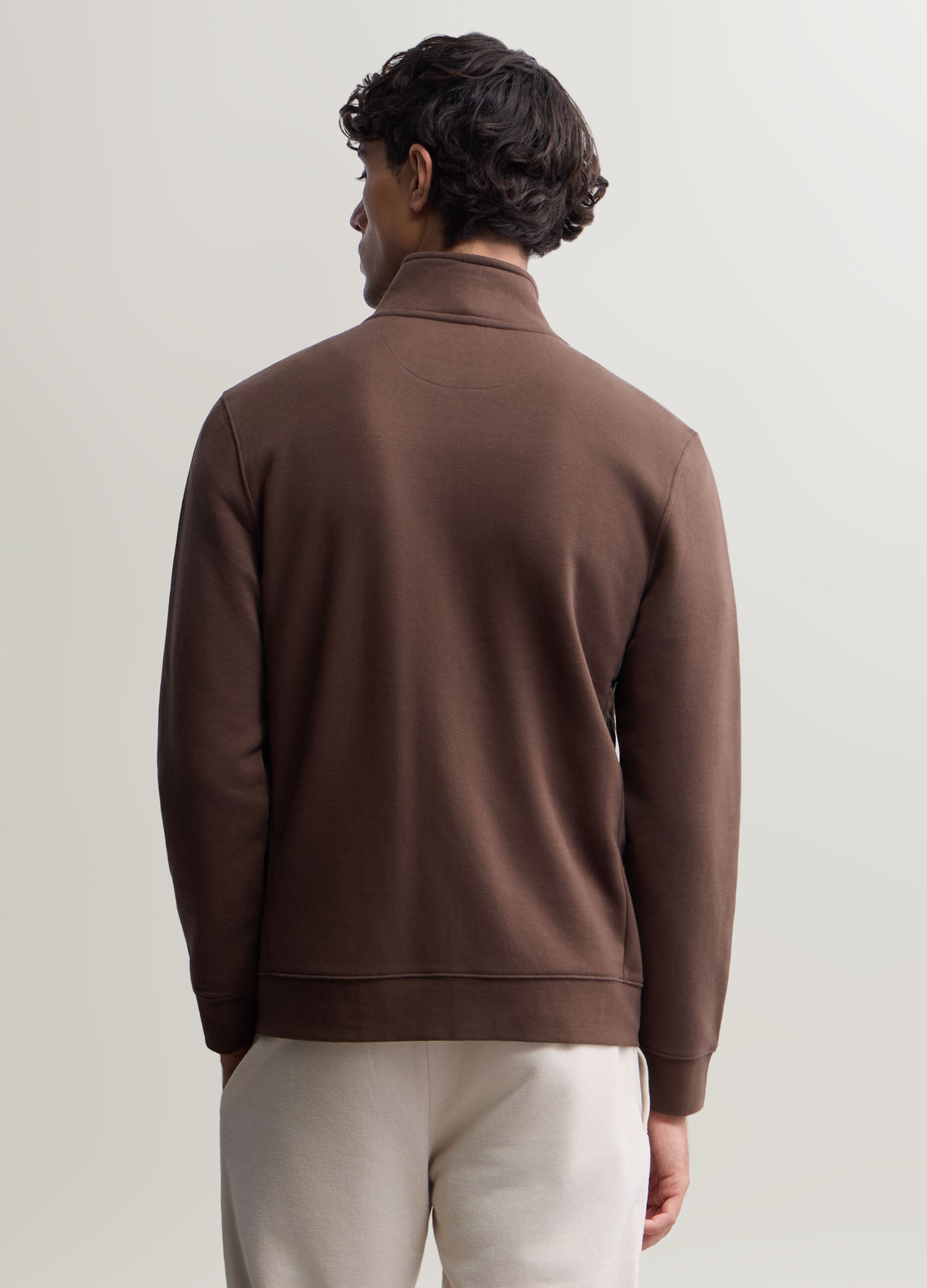 Felpa lupetto con zip in misto cotone uomo_1