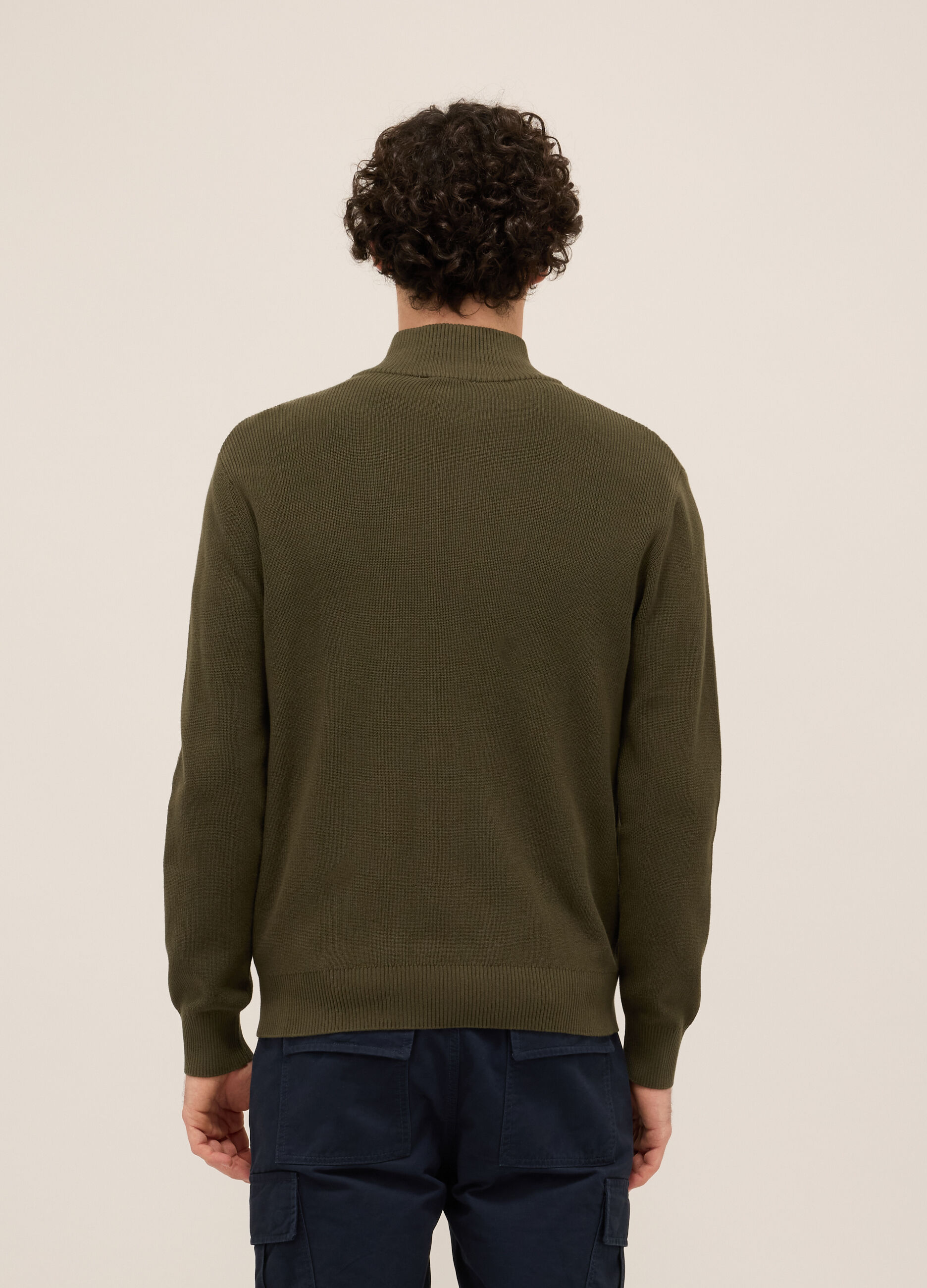Cardigan lupetto con zip in puro cotone uomo_1
