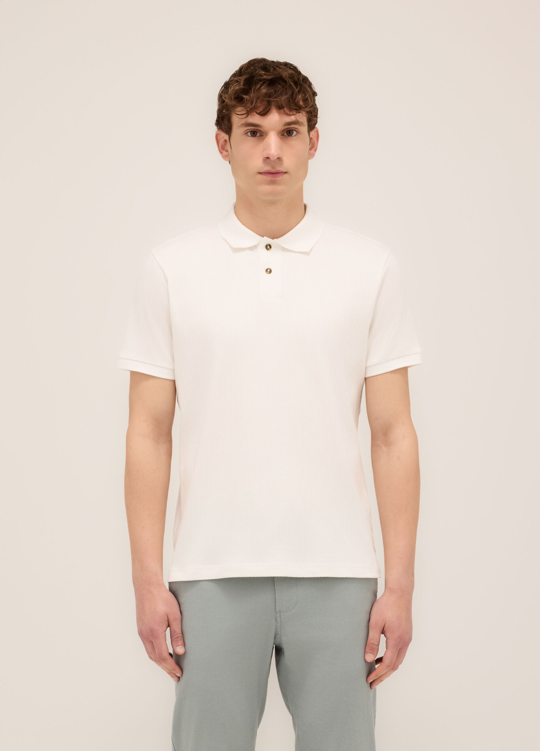 Polo a maniche corte in interlock di cotone stretch uomo_0