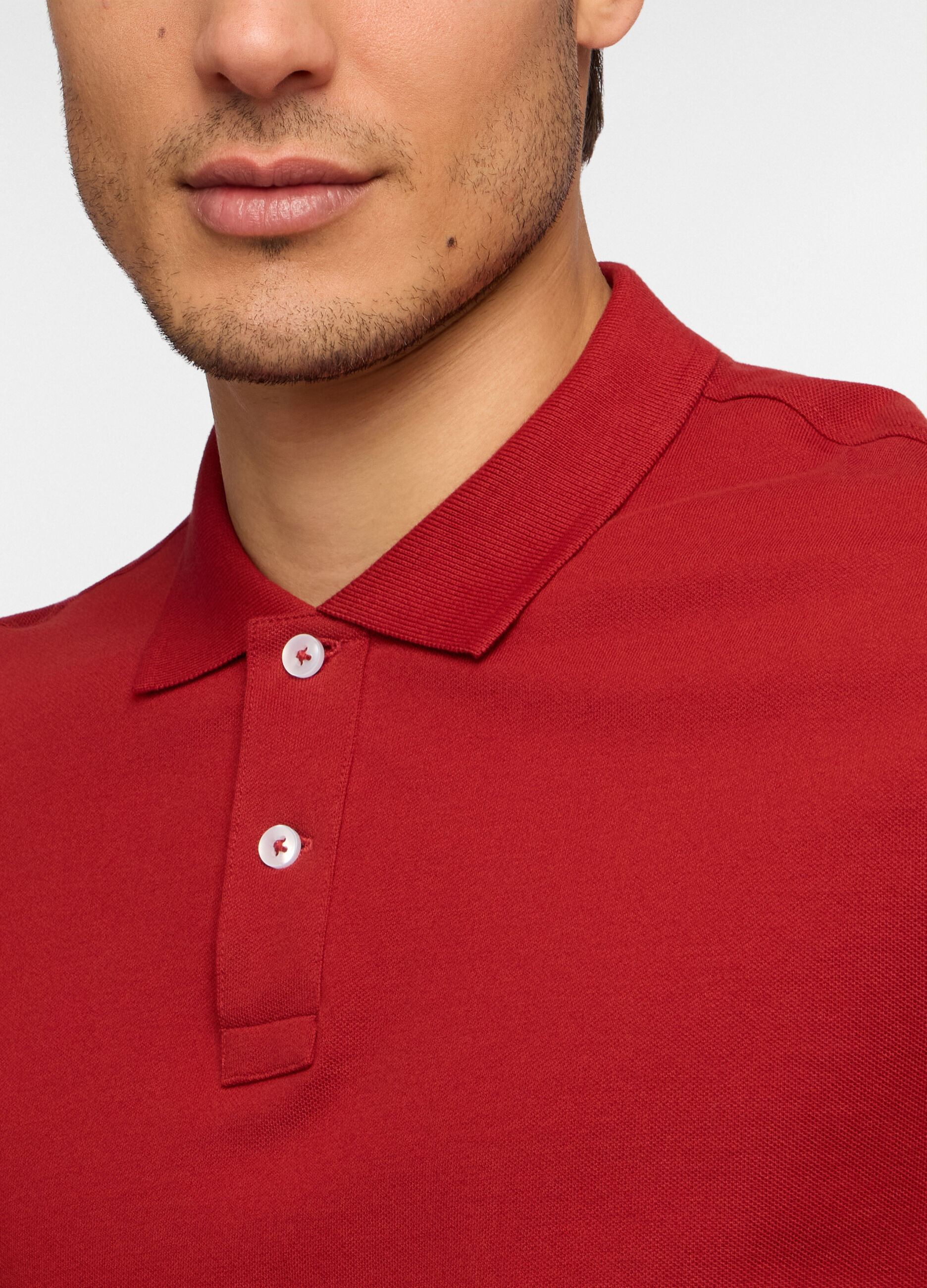Polo a maniche lunghe in piquet tinta unita uomo_2
