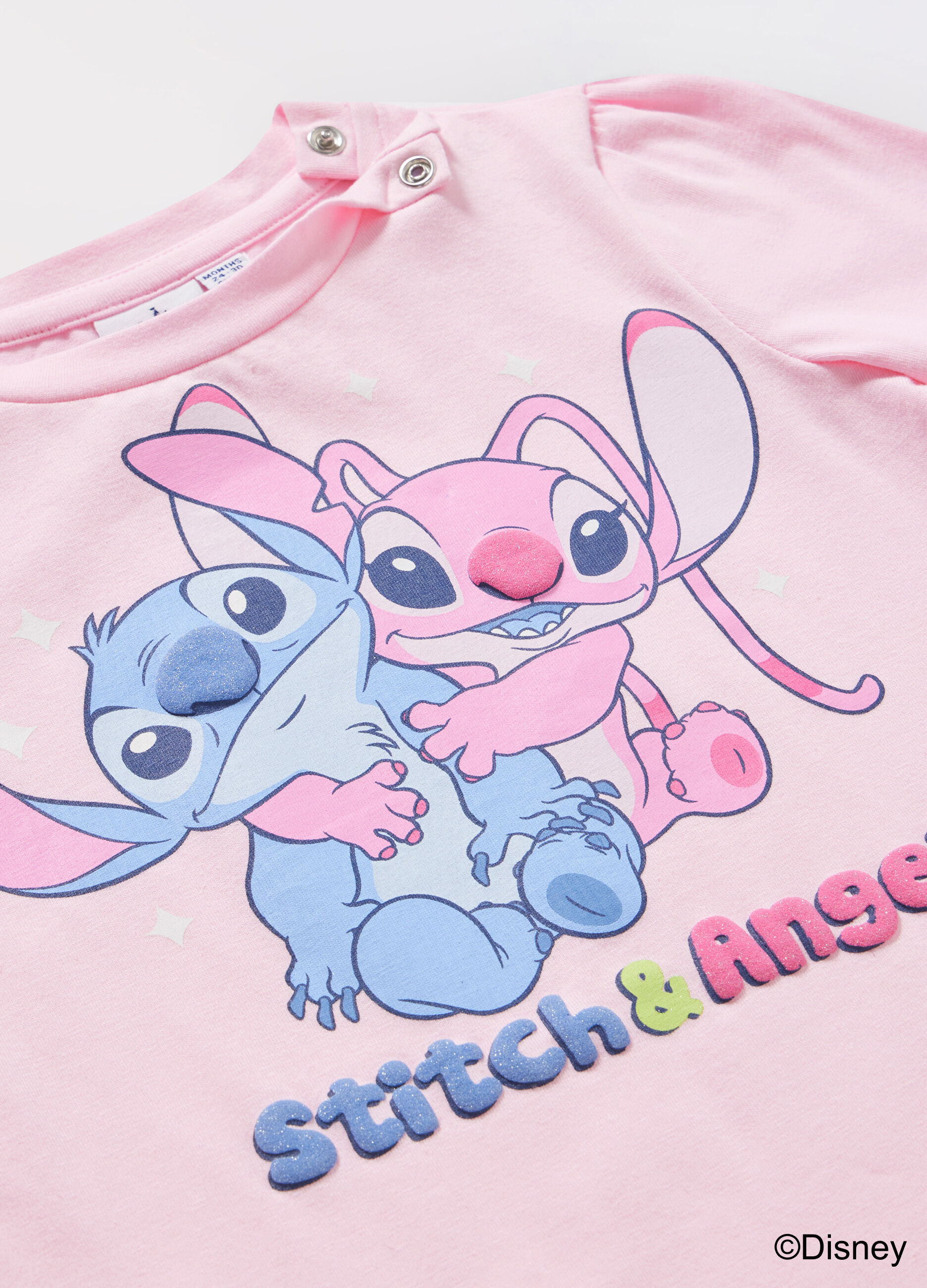 T-shirt Stitch & Angel in cotone stretch neonata
