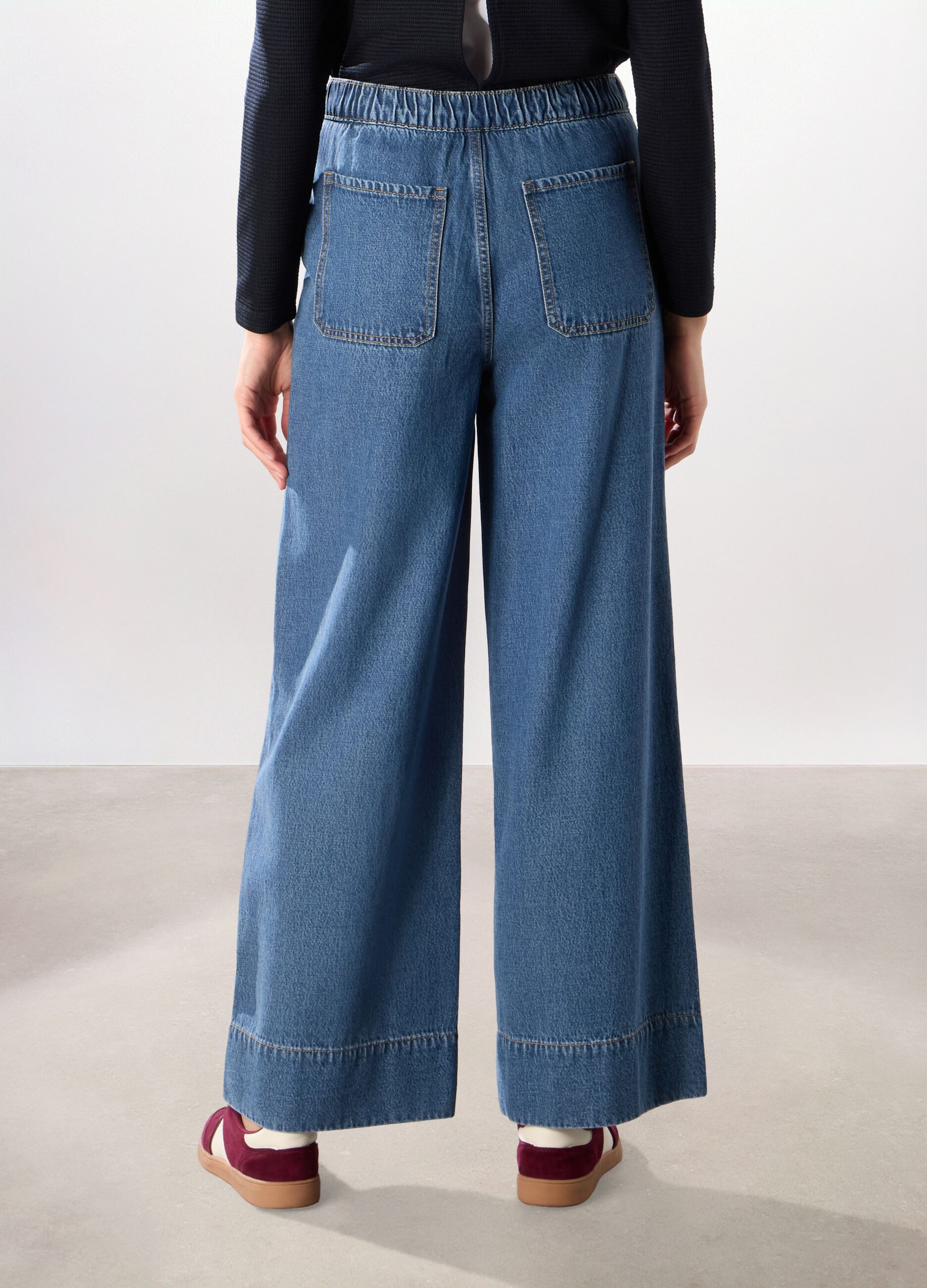 Jeans wide leg in denim di cotone donna_1