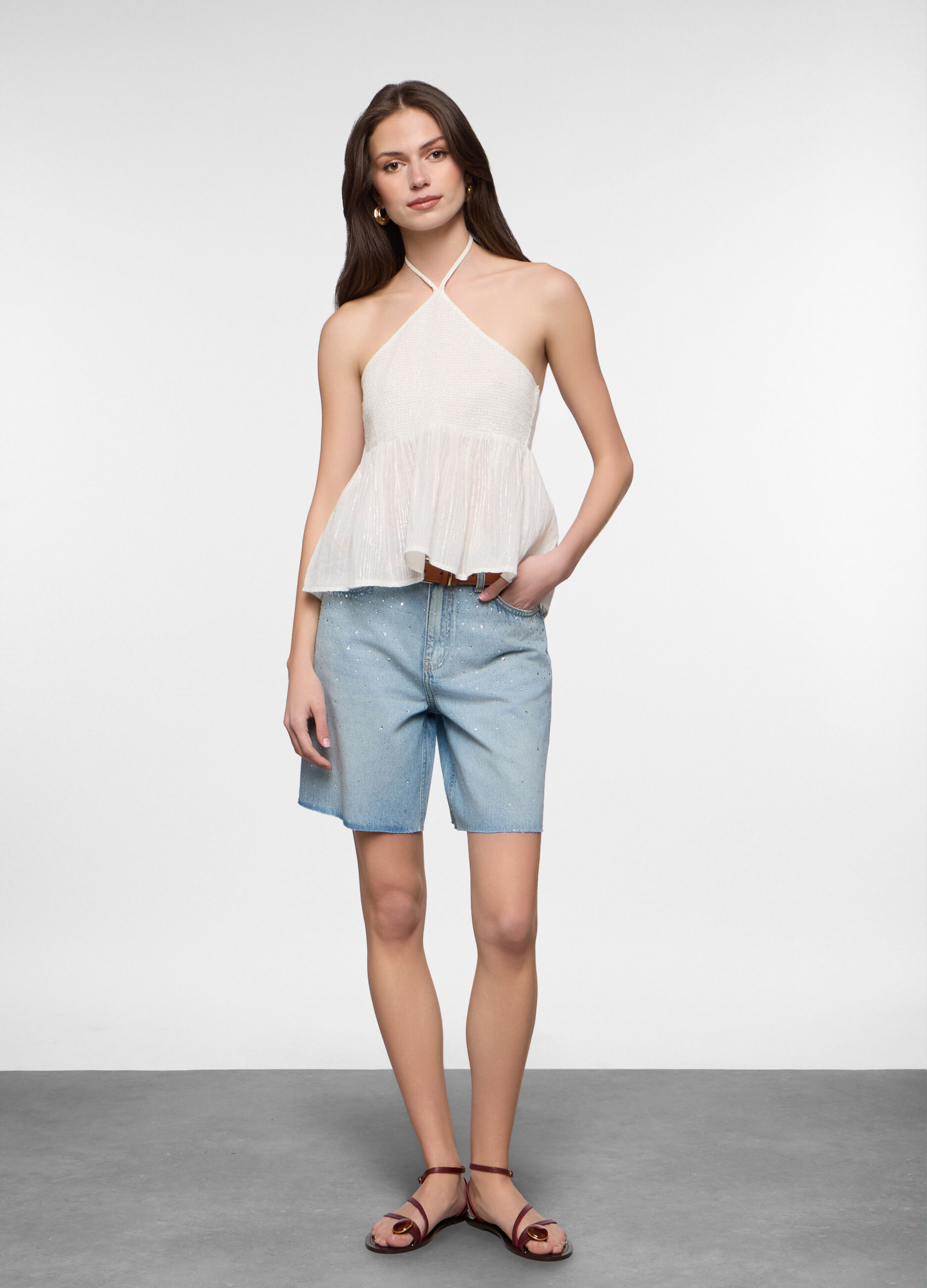 Shorts fit straight in denim misto cotone donna_0