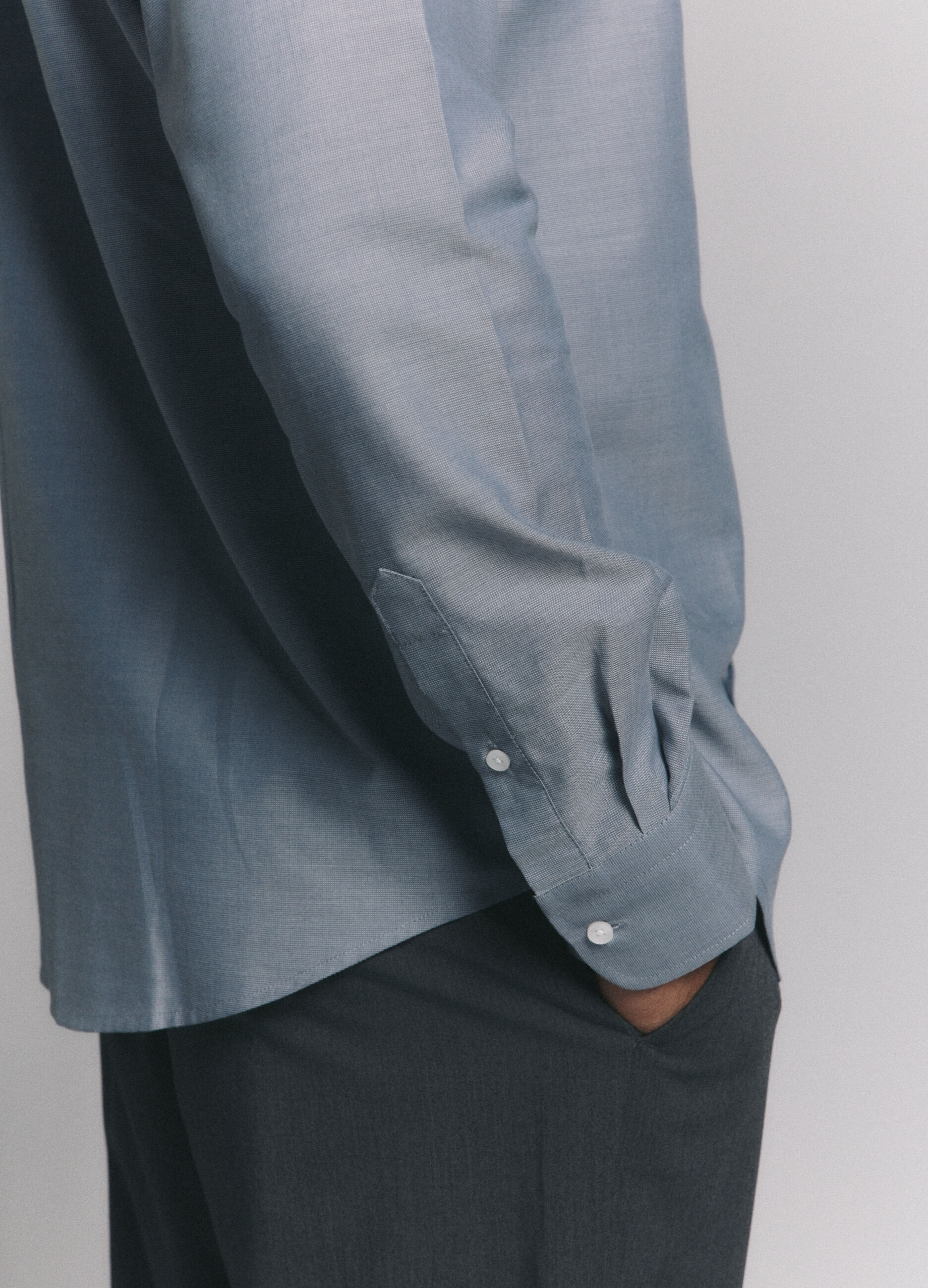 Camicia regular fit in tessuto effetto chambray uomo_5