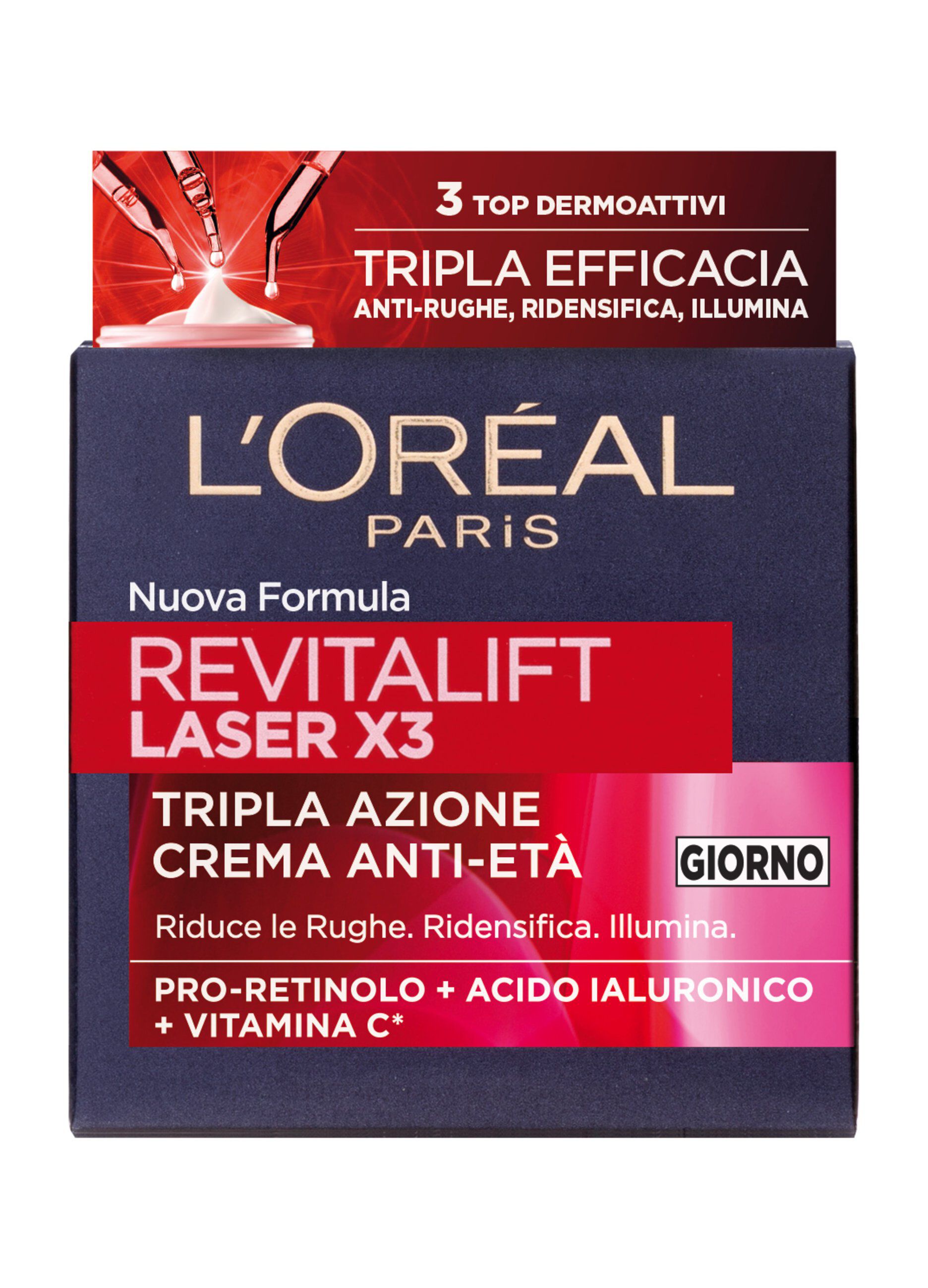 L'Oréal Paris Crema Viso Giorno Revitalift Laser X3, Azione Antirughe Anti-Età con Acido Ialuronico e Pro-Xylane, 50 ml._2