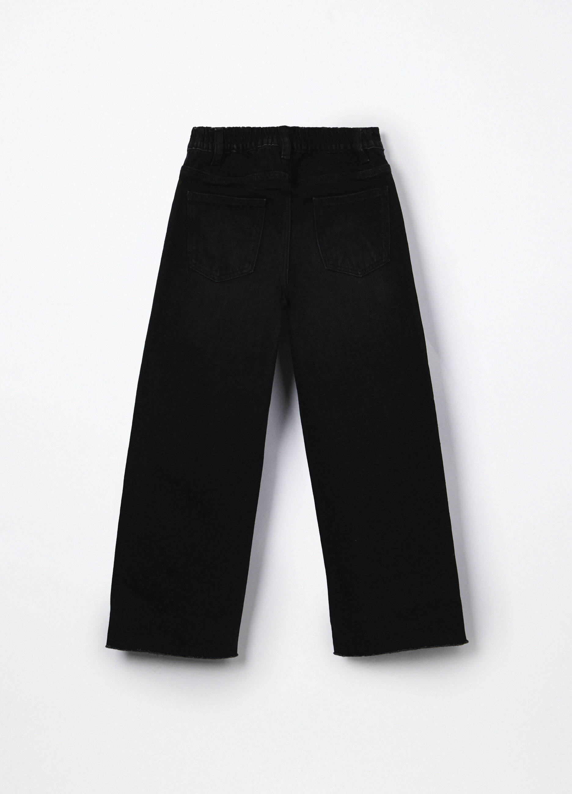 Pantaloni wide leg in denim di puro cotone ragazza_1