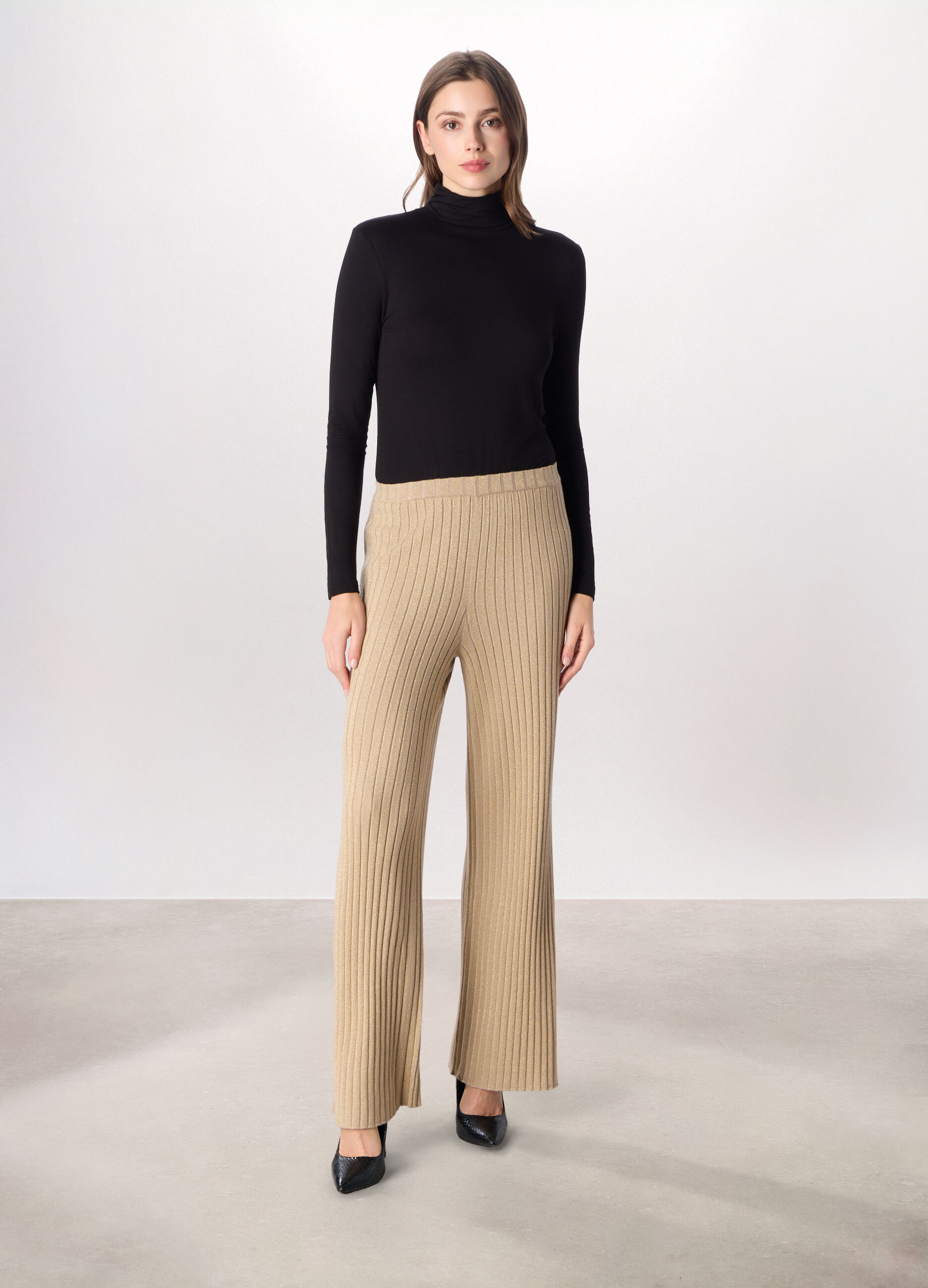 Pantaloni tricot in costina misto viscosa donna_0