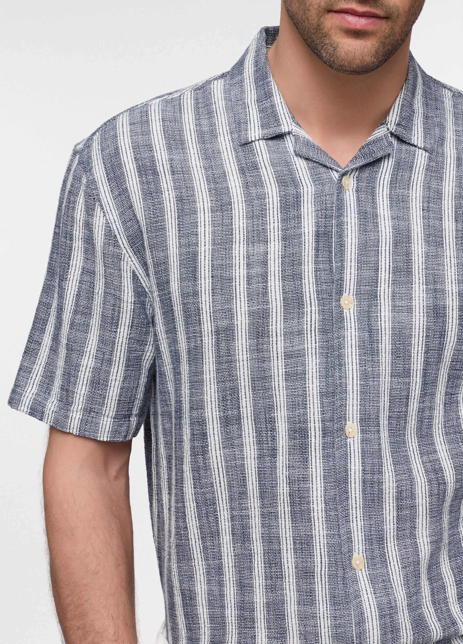 Camicia a maniche corte in cotone a righe uomo_2