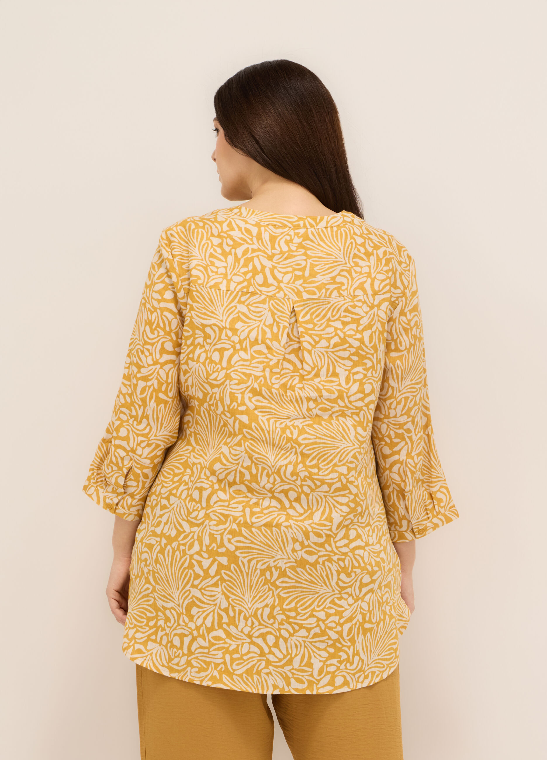 Blusa in puro lino con stampa donna curvy_1
