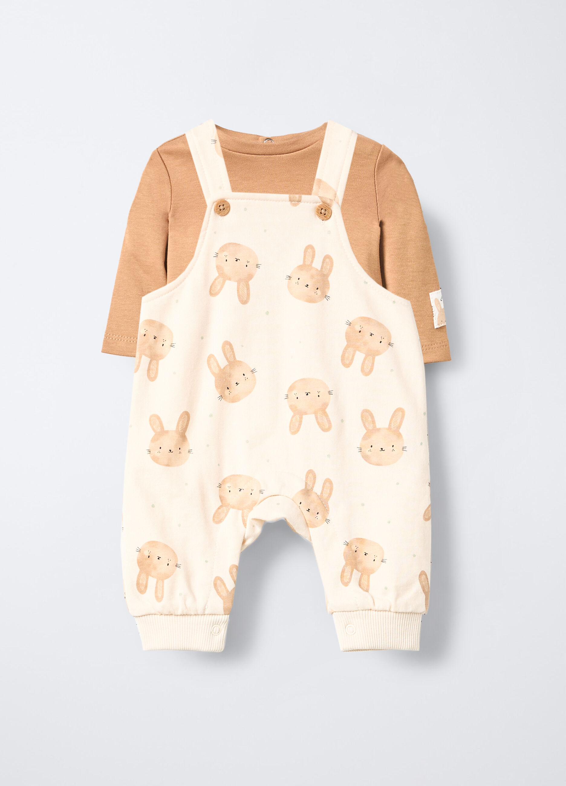Set salopette + t-shirt in puro cotone garzato neonato_0