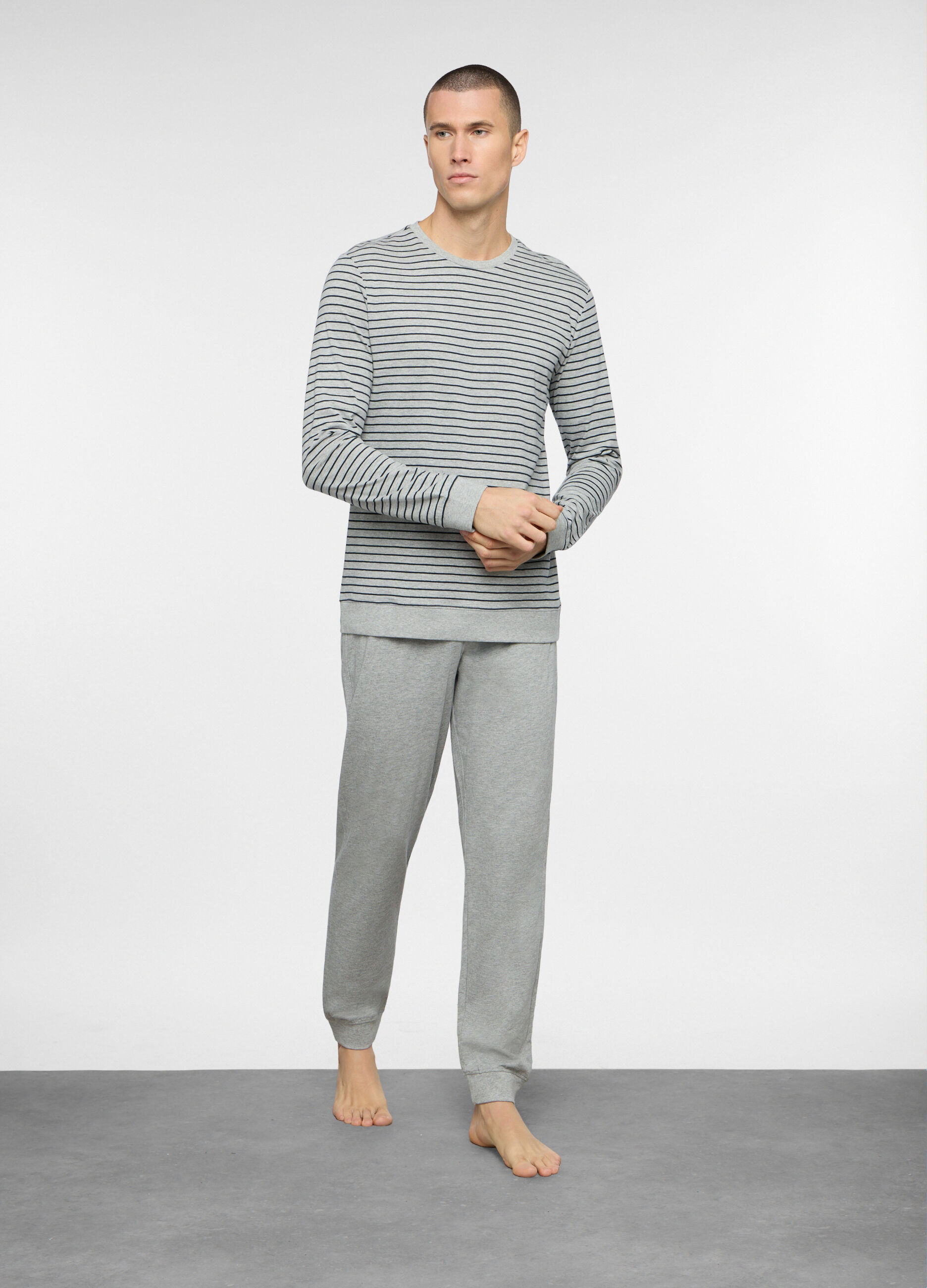 Pigiama lungo in cotone a righe uomo_0