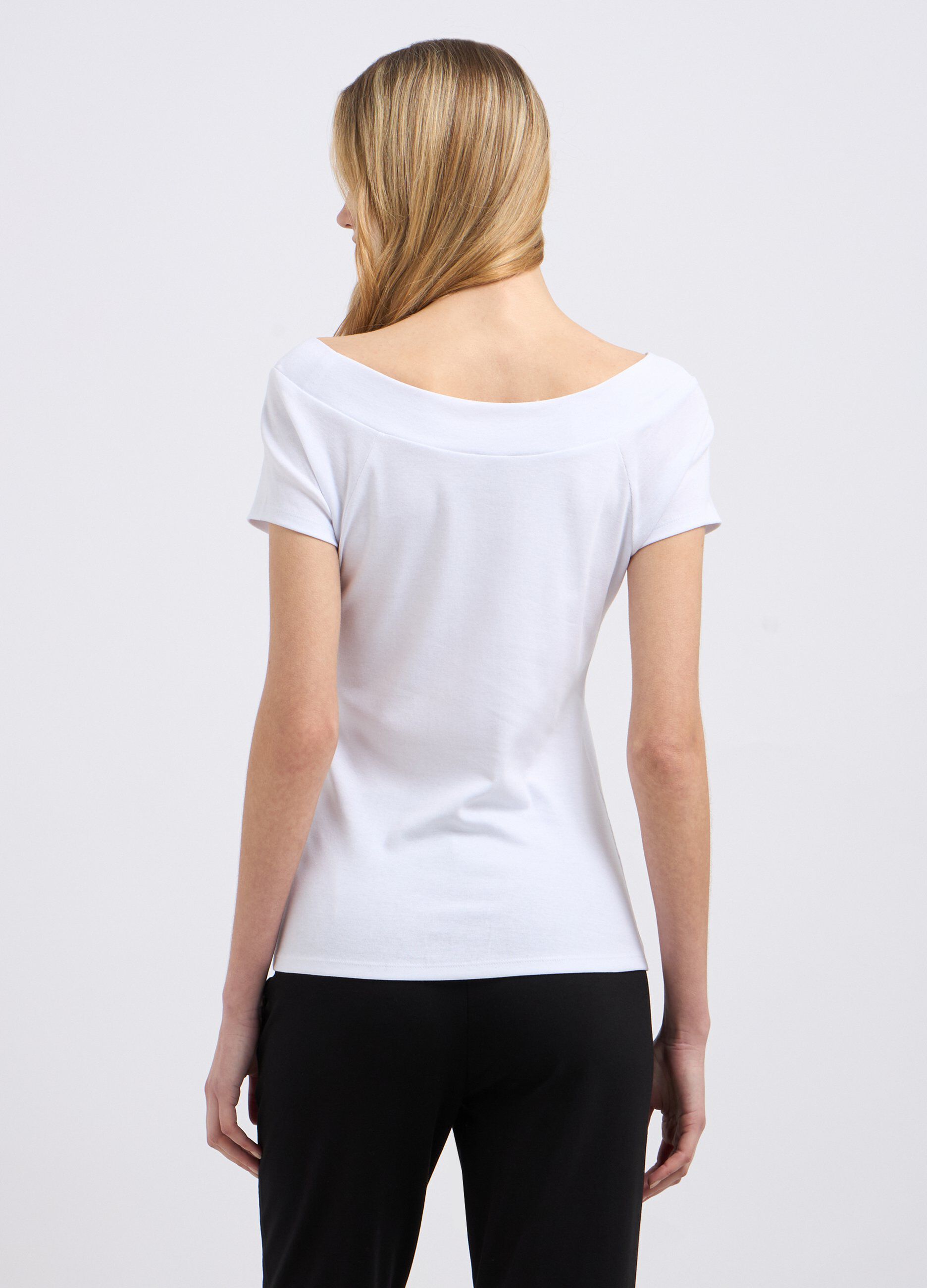 T-shirt in puro cotone con scollo a barchetta donna_1