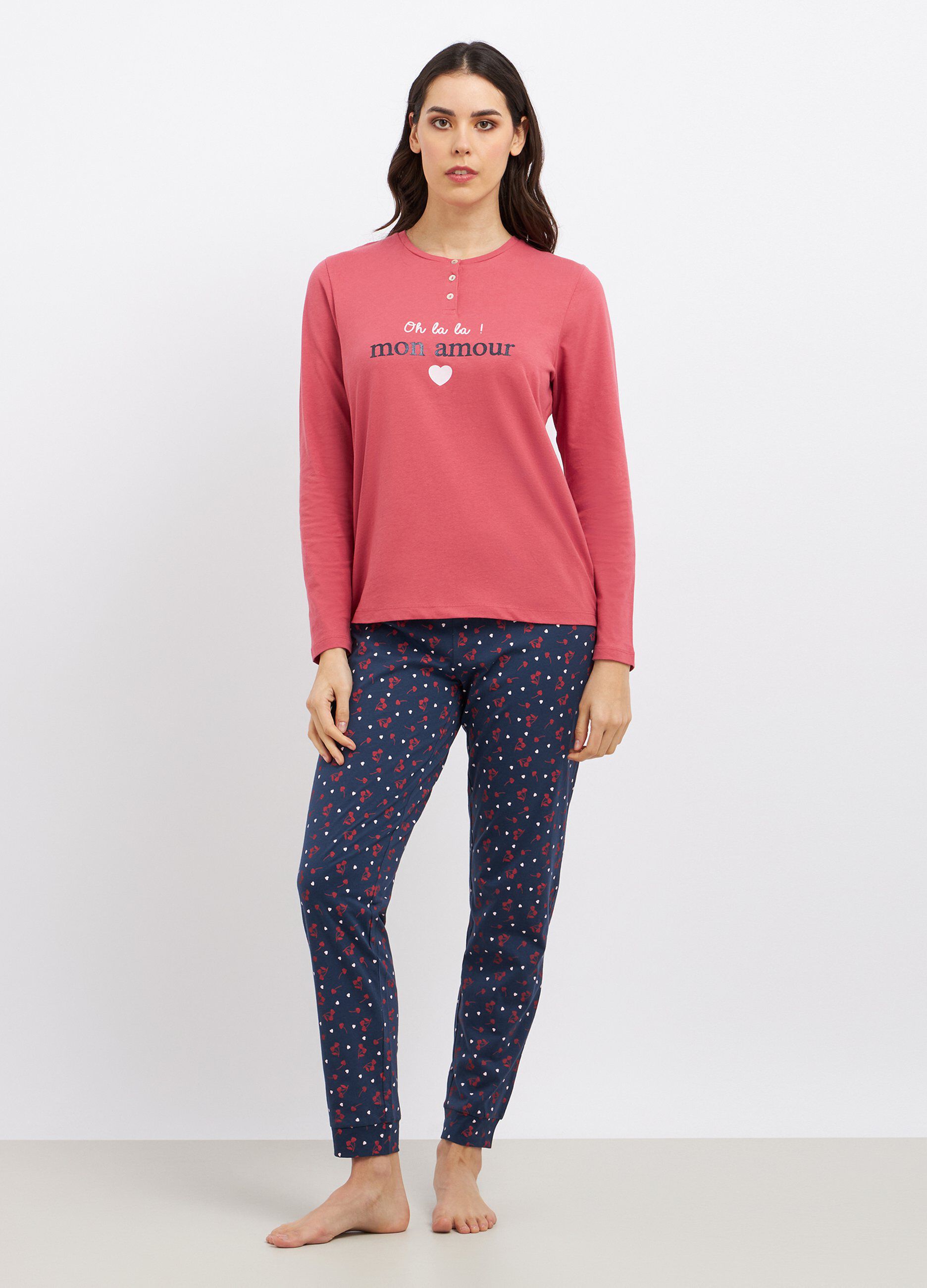 Set pigiama lungo in puro cotone donna_0