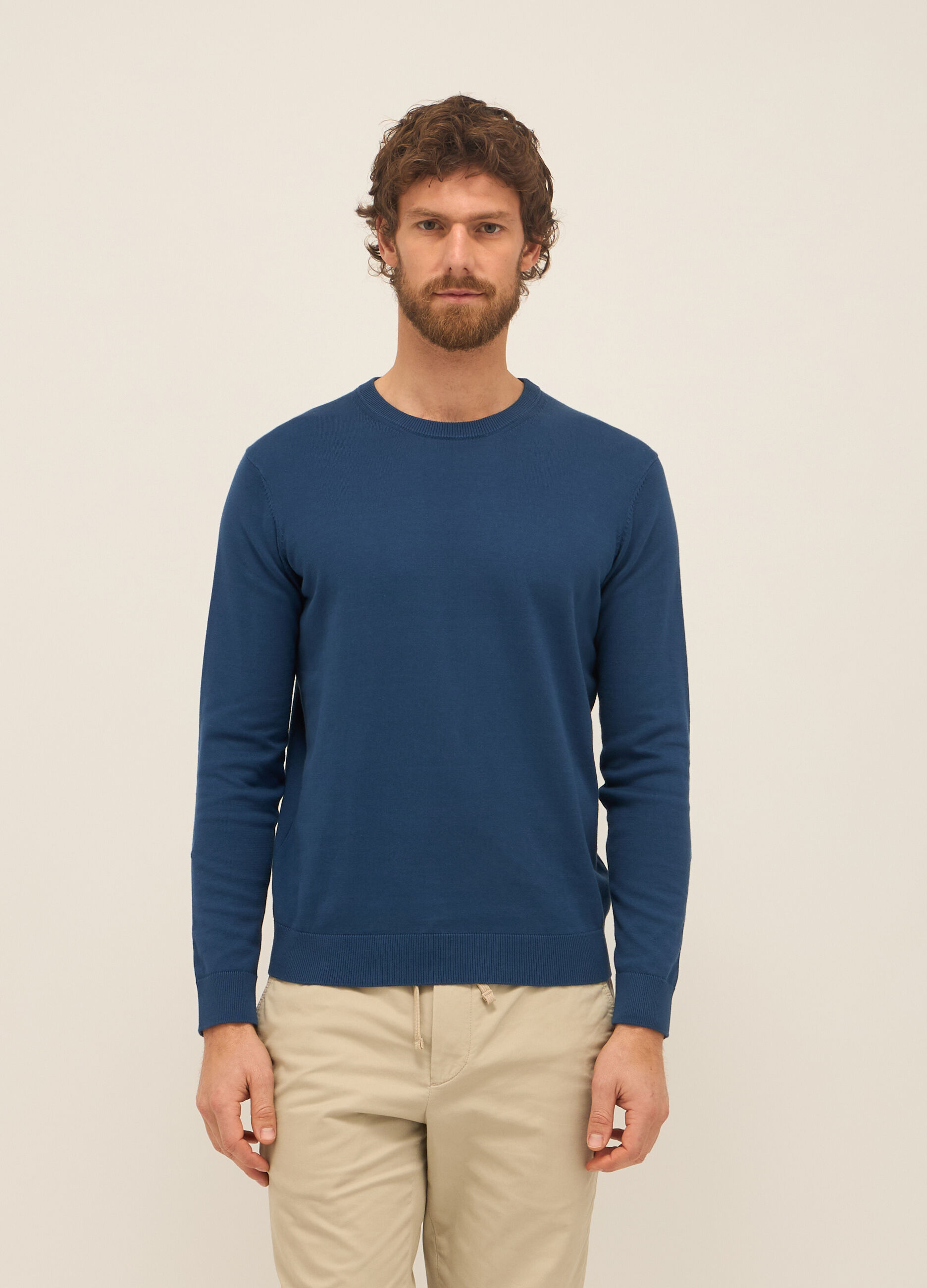 Maglione girocollo in puro cotone maglia rasata uomo_0