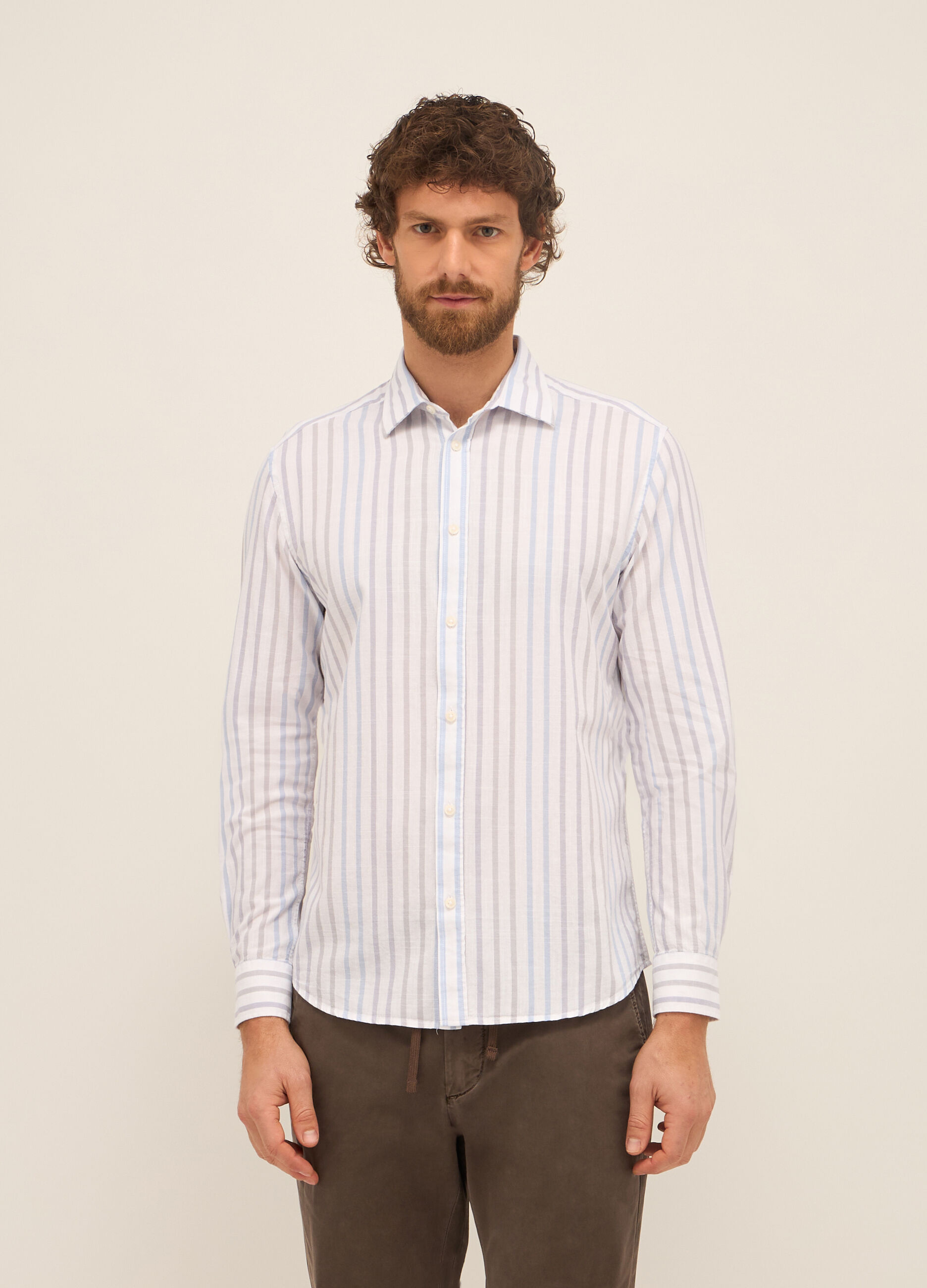 Camicia regular fit in puro cotone a righe uomo_0