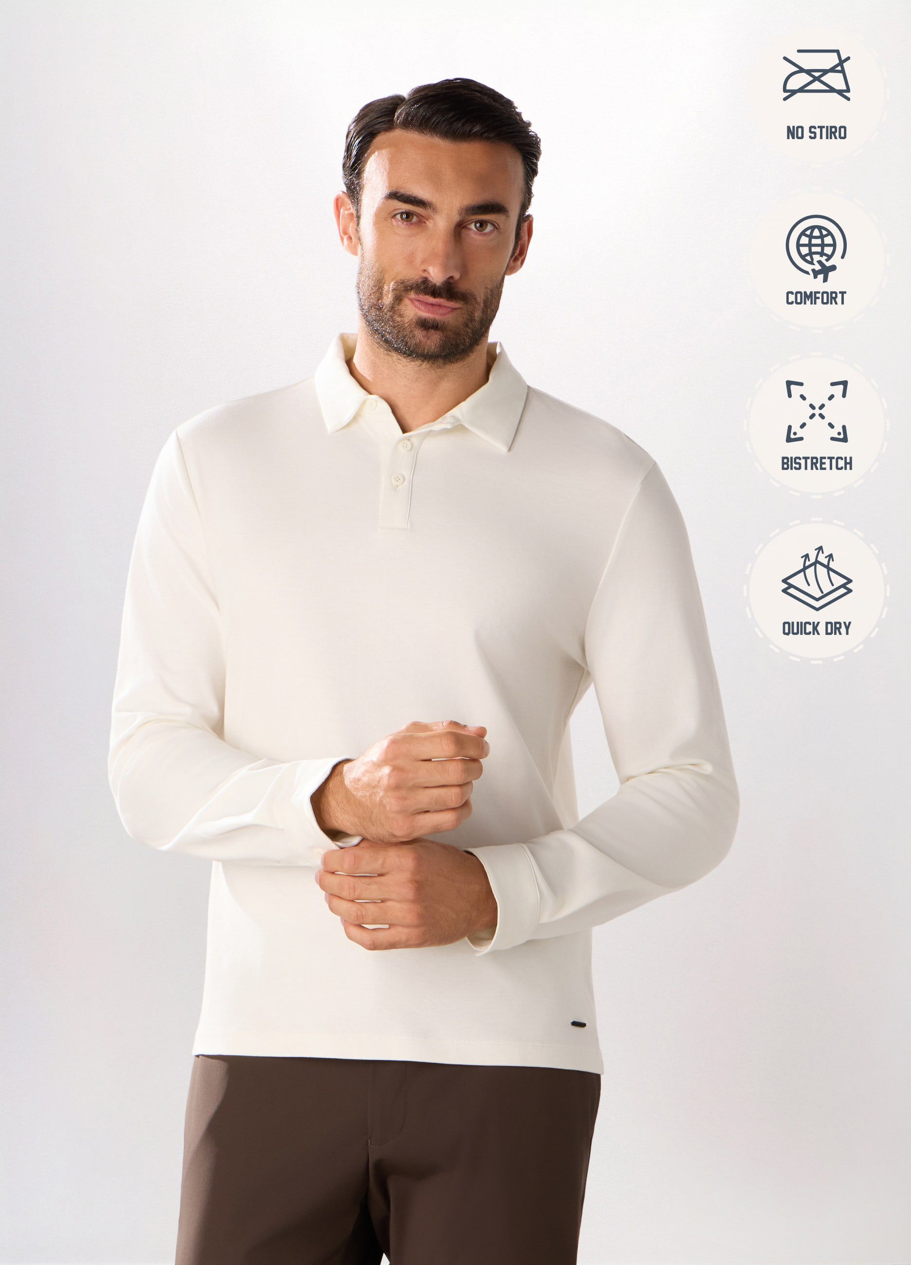 Polo a maniche lunghe in puro cotone uomo_0