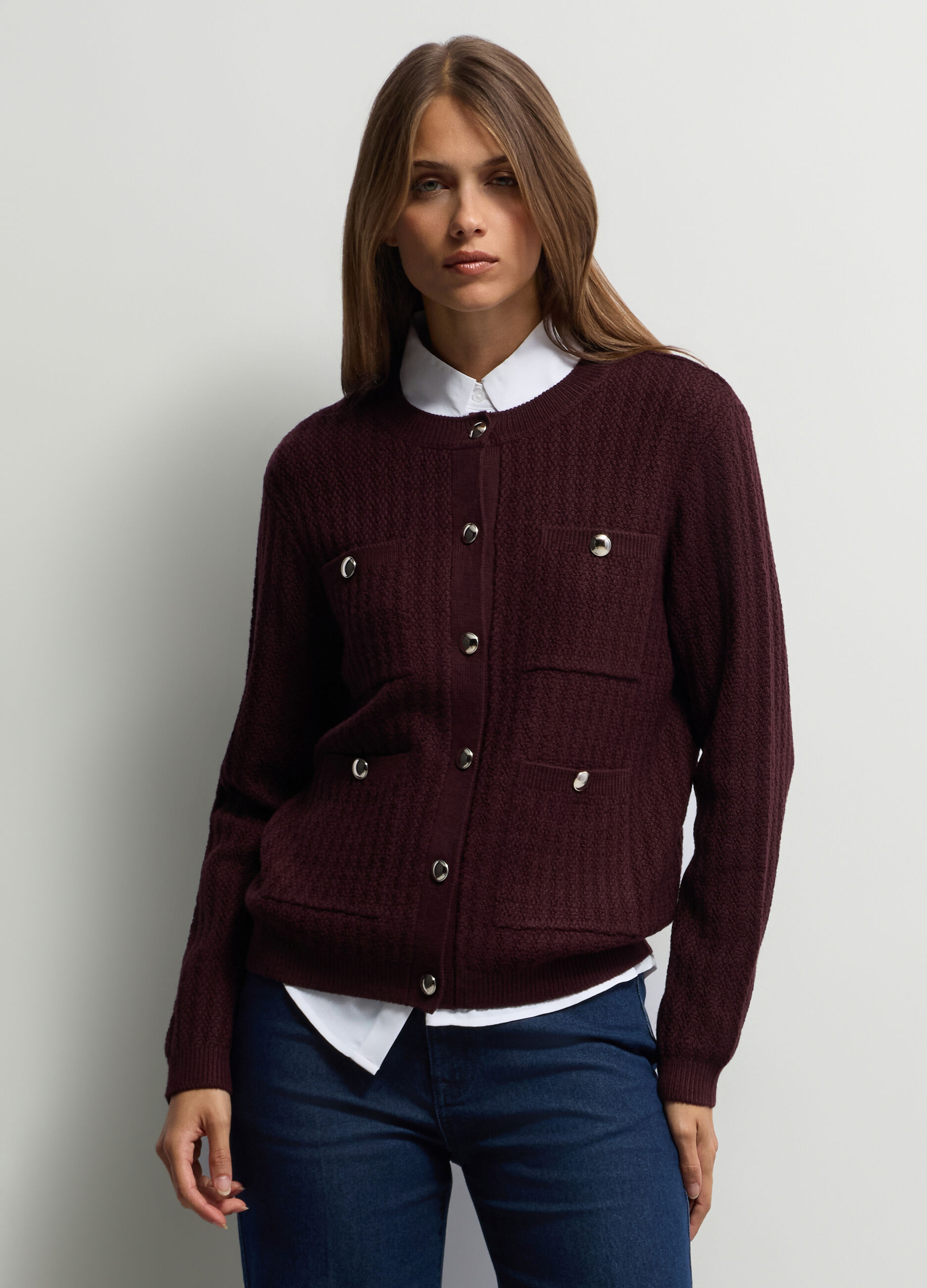 Cardigan girocollo operato donna_0