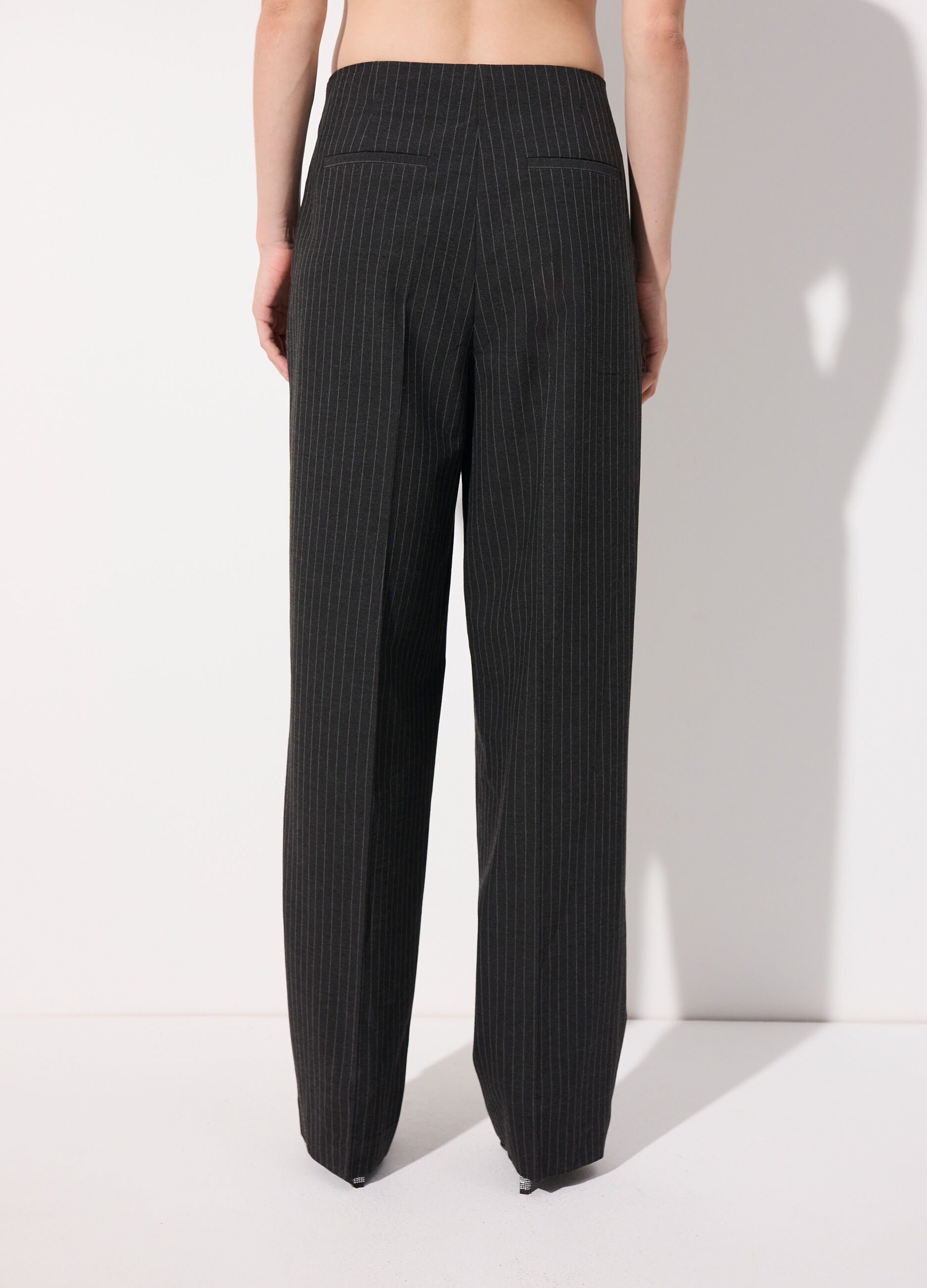 Pantaloni dritti in gessato di misto viscosa stretch donna_2