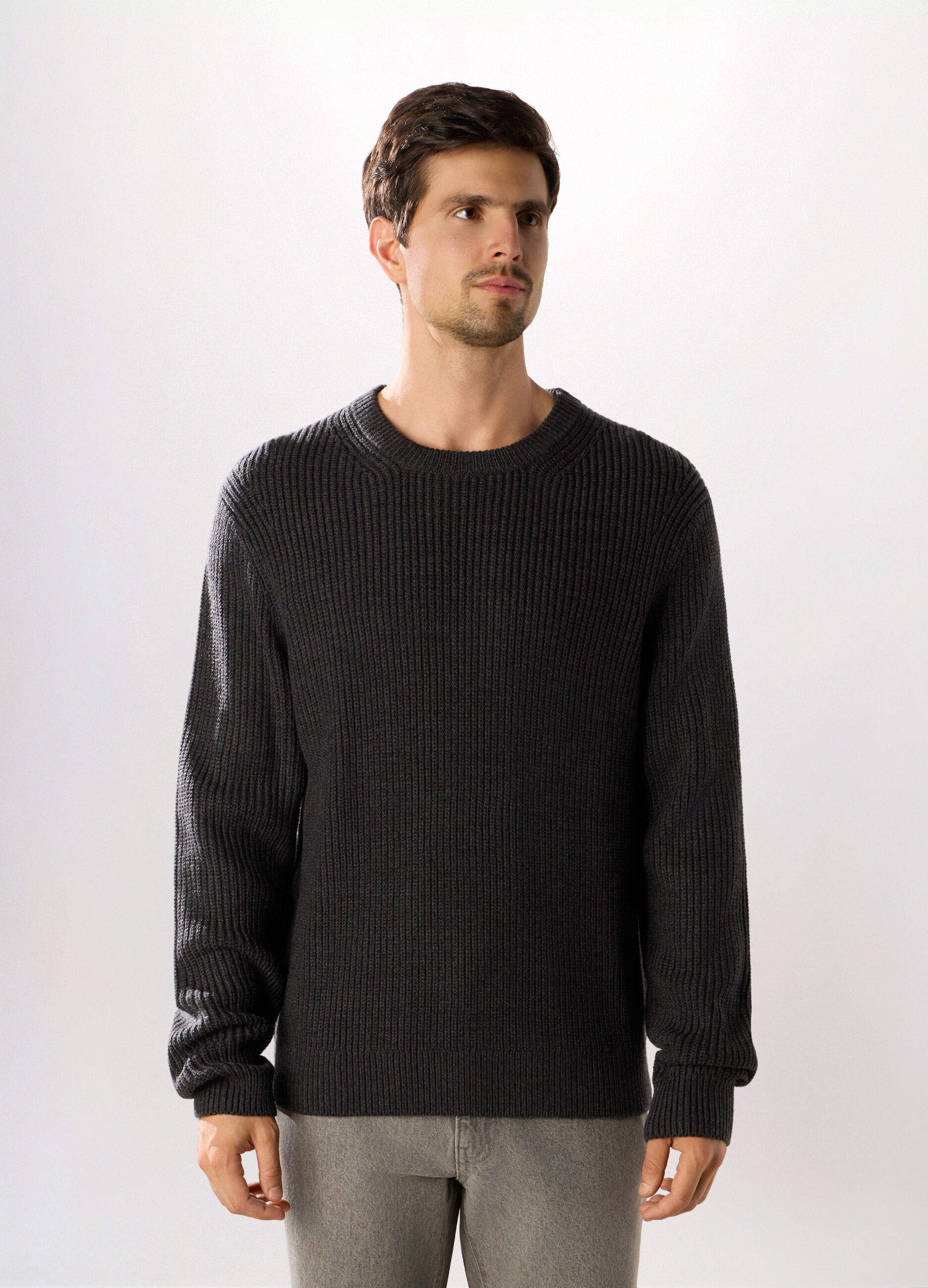 Maglione girocollo a costa inglese uomo_0