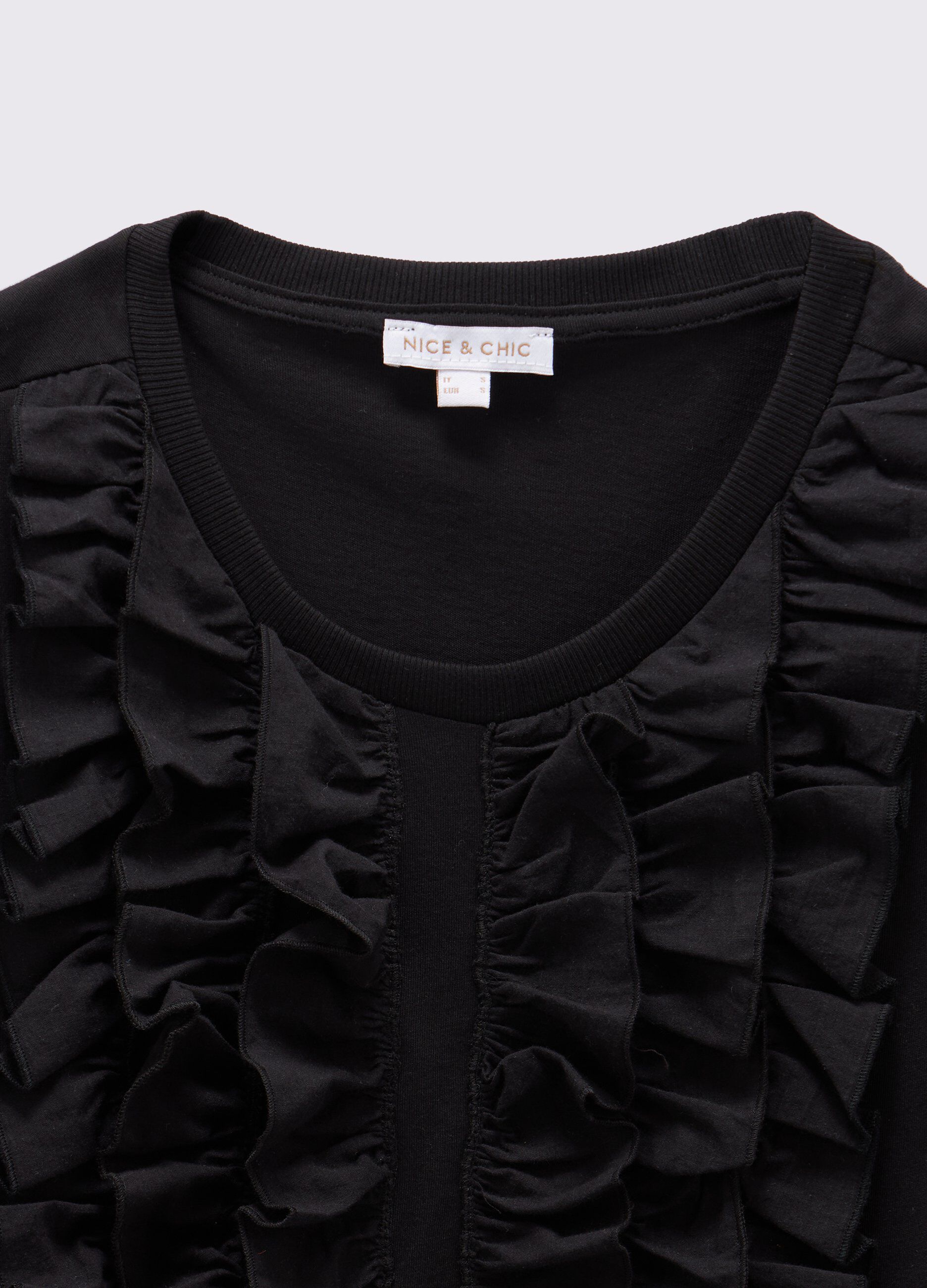 T-shirt a maniche corte in puro cotone con rouches donna_1