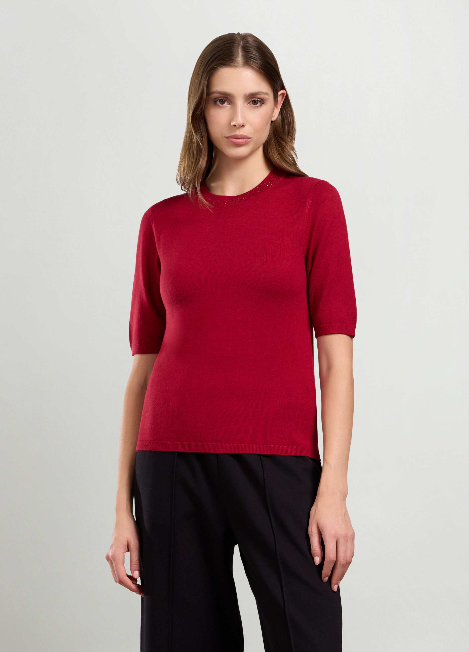 Tricot misto viscosa a maniche corte donna_0