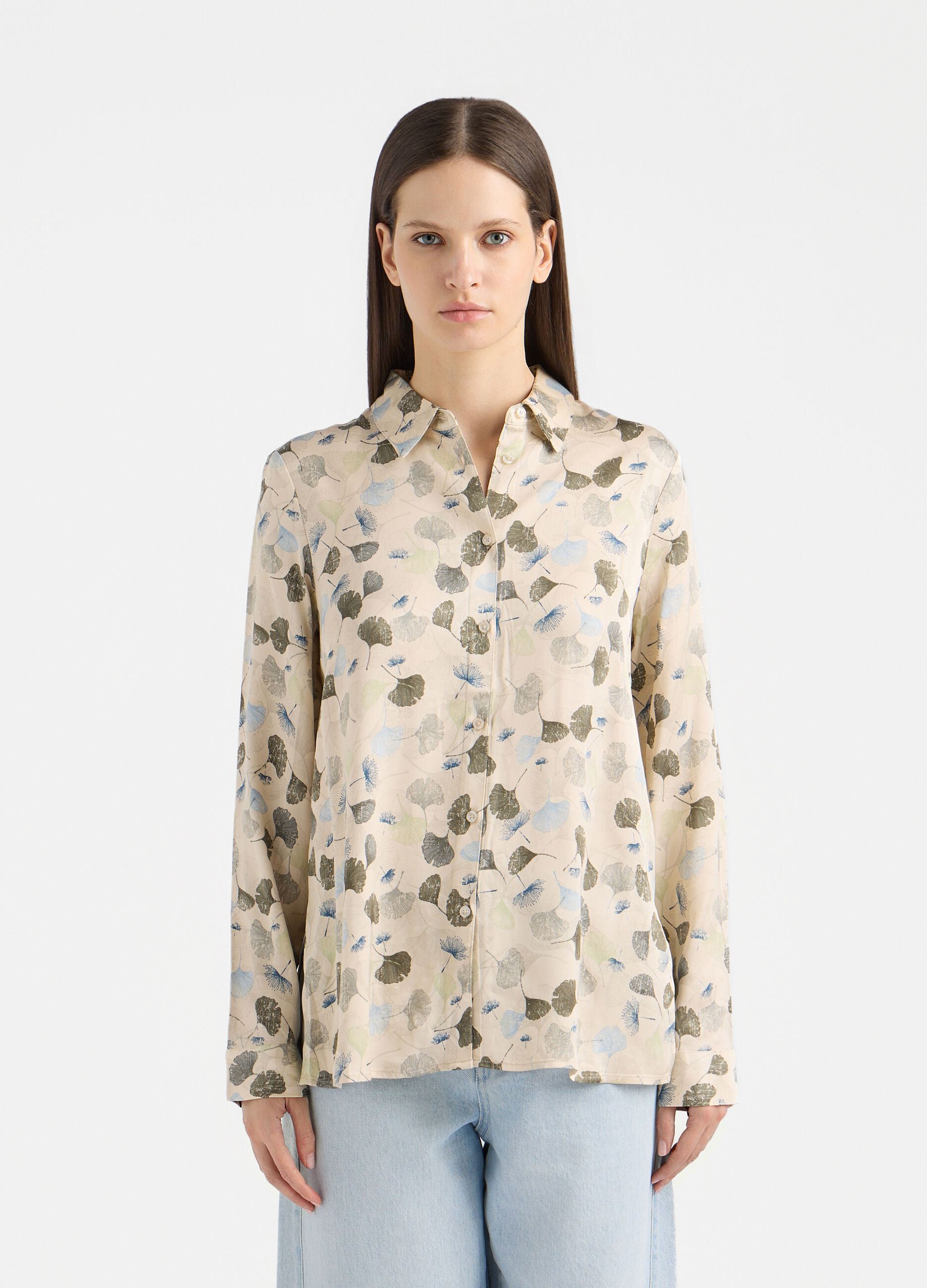 Camicia Fit Regular con colletto alla francese in raso di pura viscosa donna_1