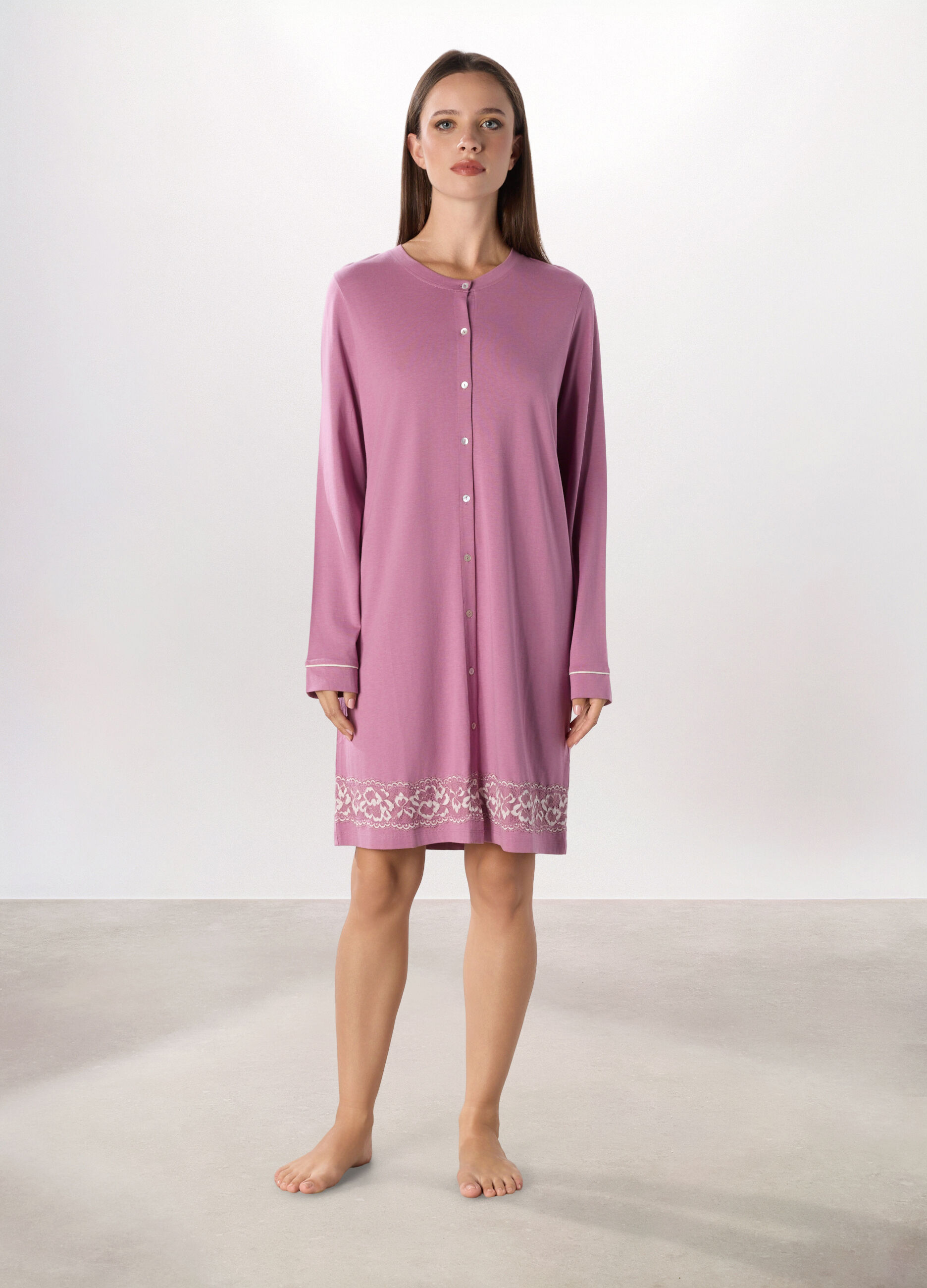 Camicia da notte in cotone con pizzo donna_0