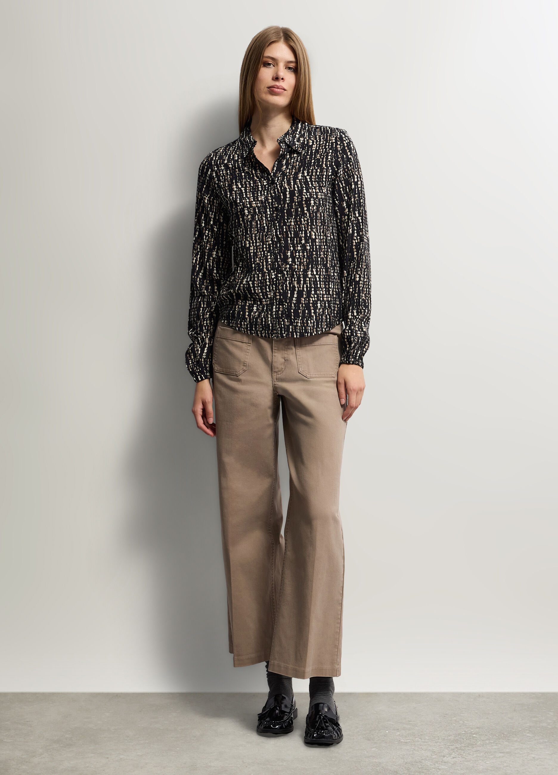 Pantaloni Culotte Fit in denim di cotone stretch donna_0