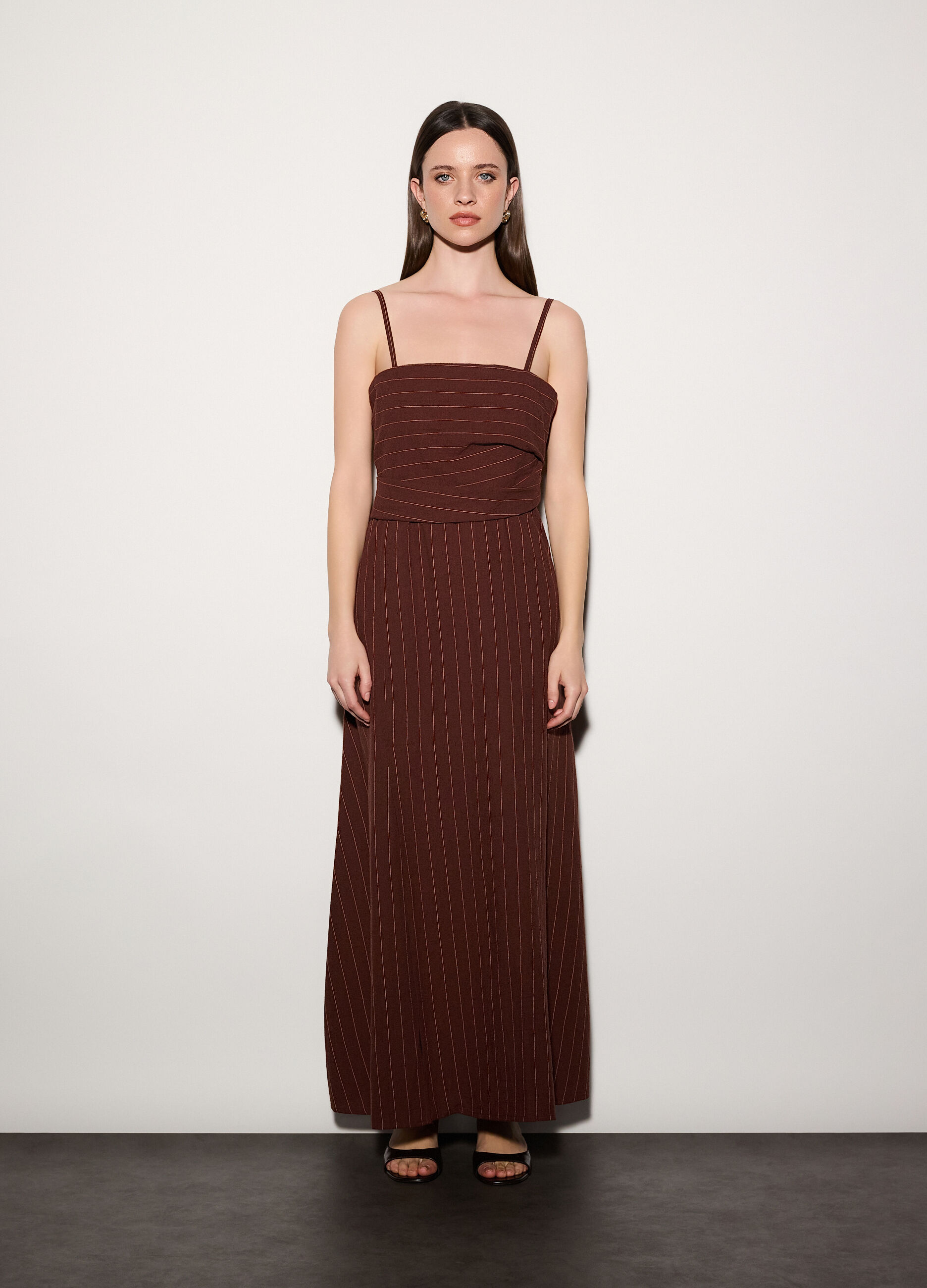 Abito gessato misto lino donna_1