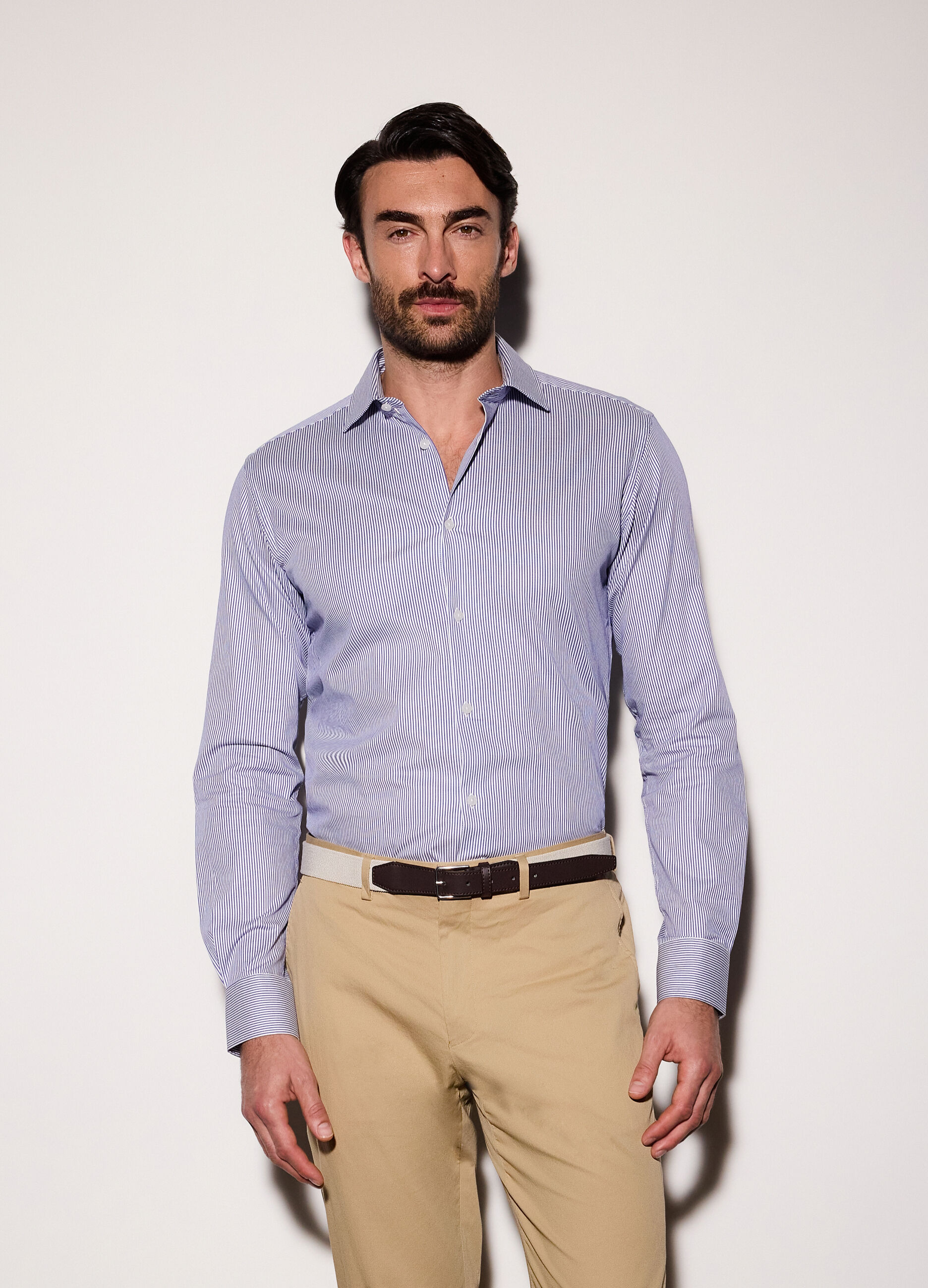Camicia slim fit in cotone stretch a righe uomo_0