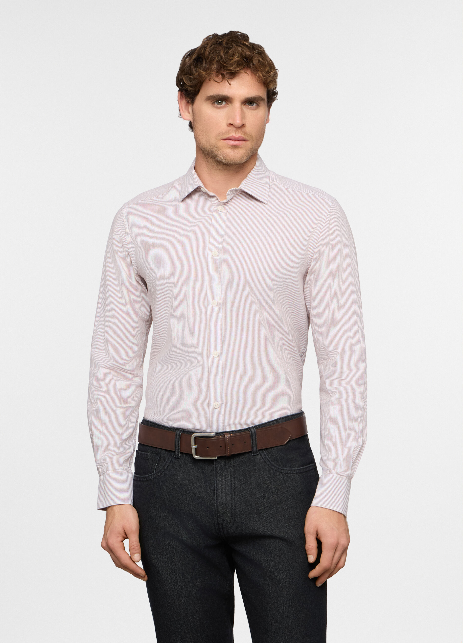 Camicia regular fit in cotone e lino uomo_0