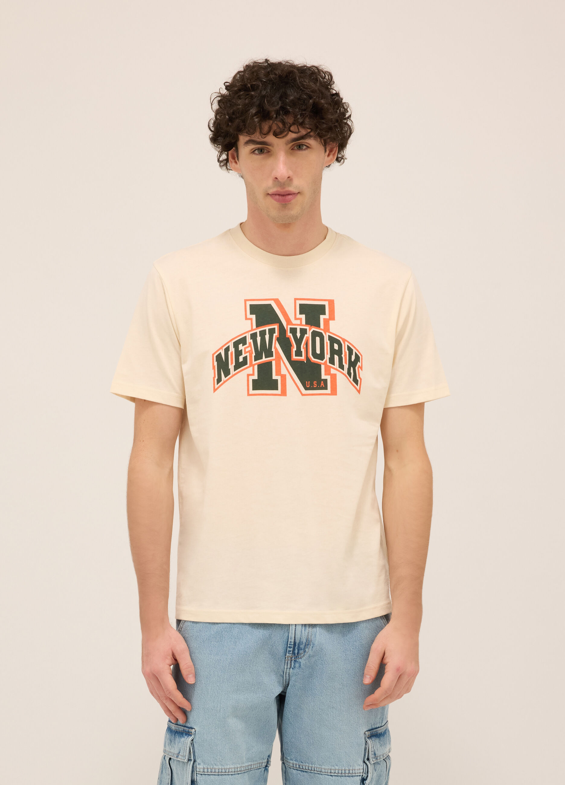 T-shirt girocollo in puro cotone con stampa uomo_0