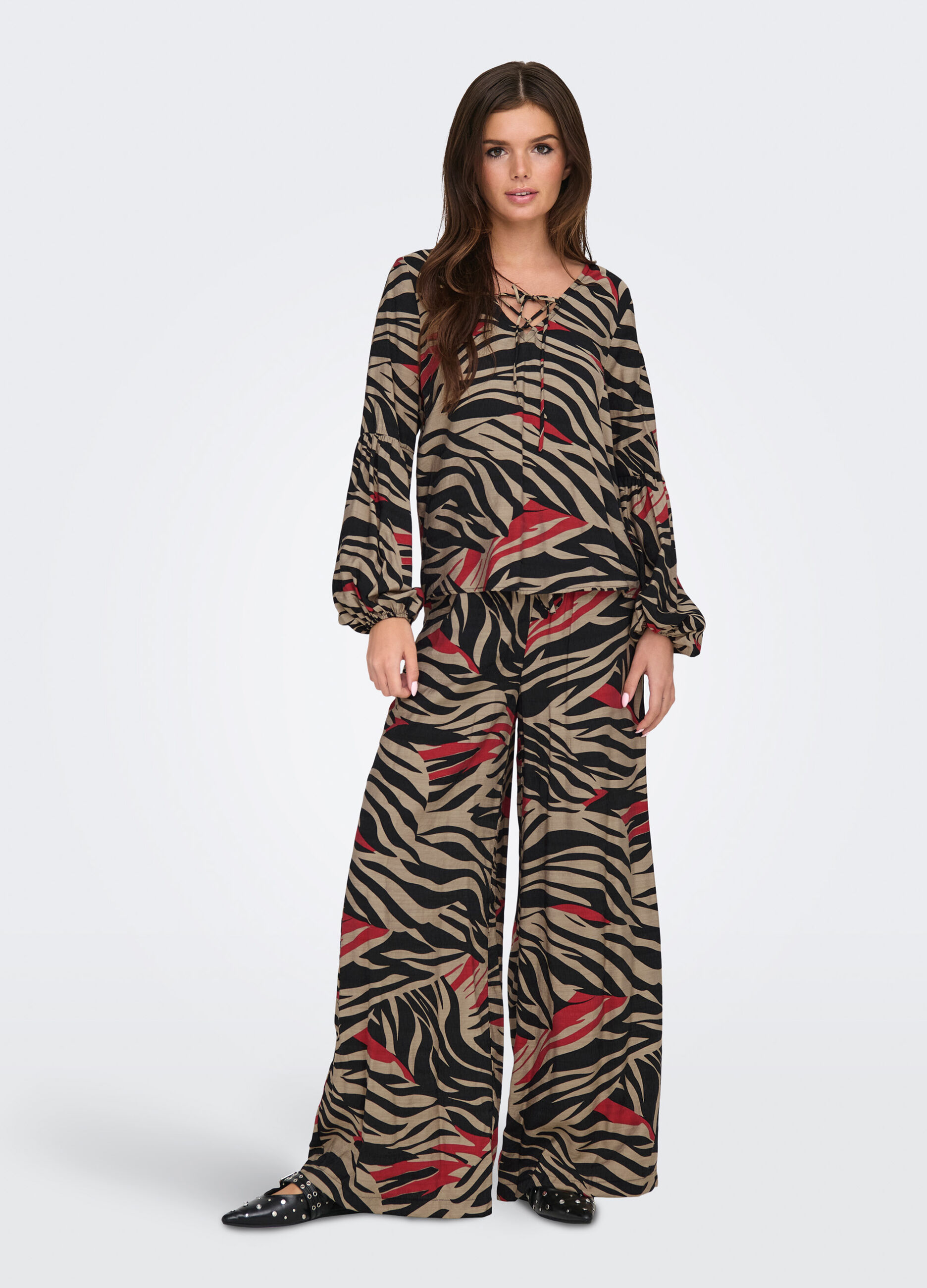 Pantaloni palazzo con stampa donna_0
