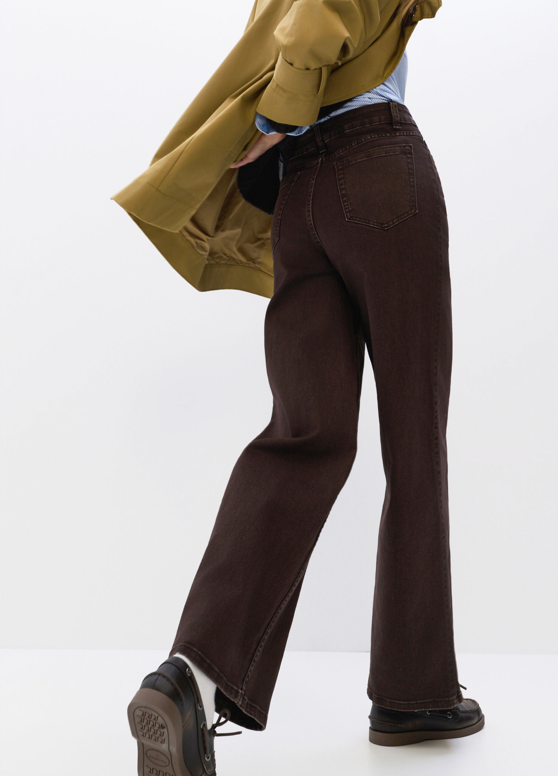 Pantaloni Wide Leg in denim di cotone stretch donna_1