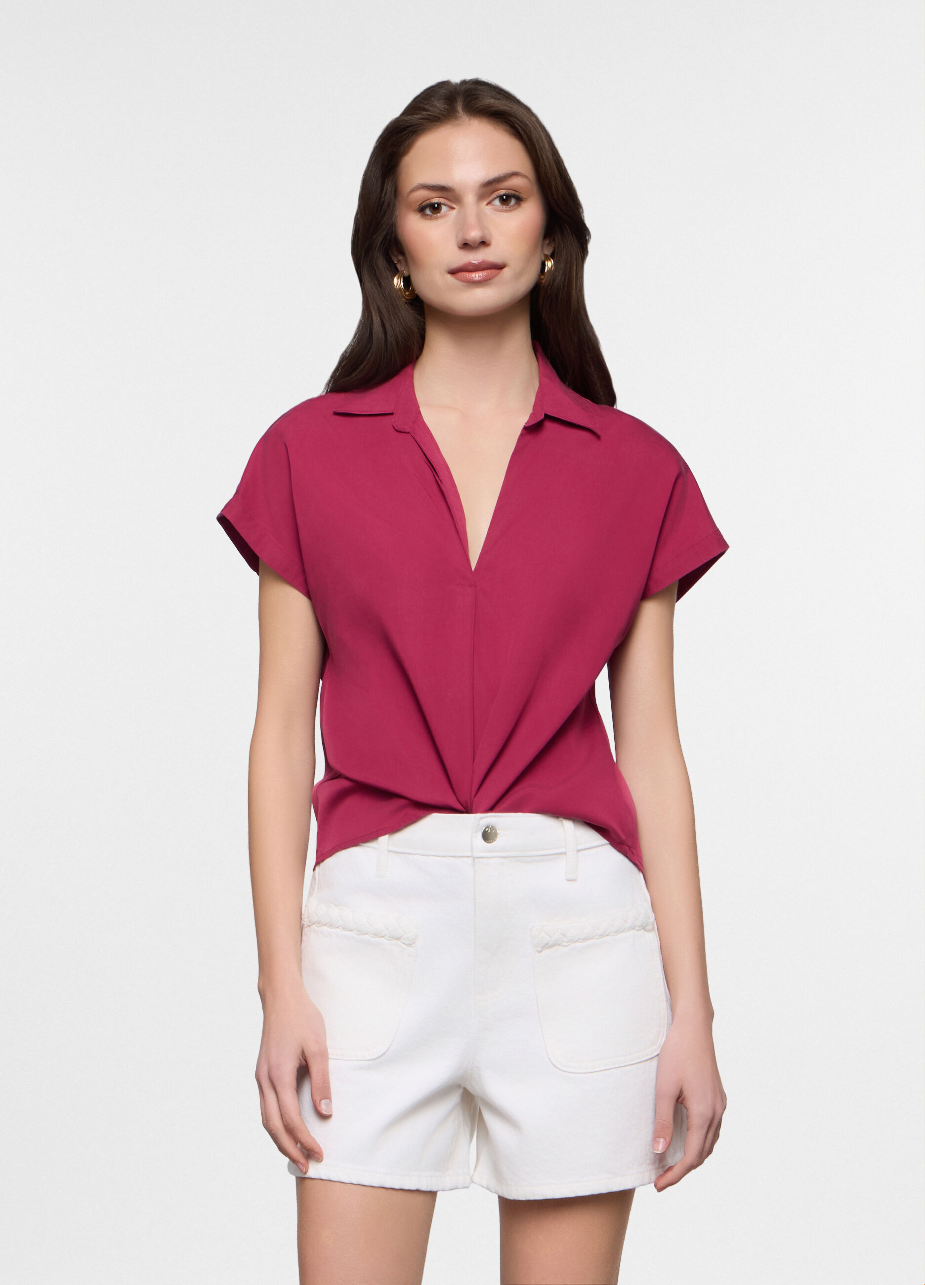 Blusa fit regular in twill di pura lyocell donna_0