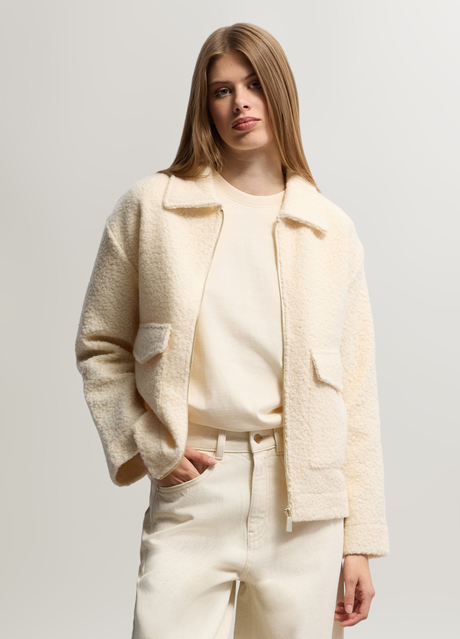 Giacca boucl&eacute; con chiusura full zip donna_0