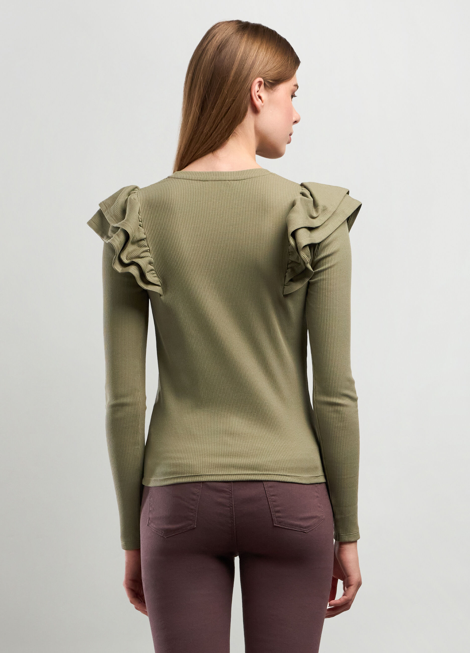 T-shirt in costina di cotone stretch donna_1