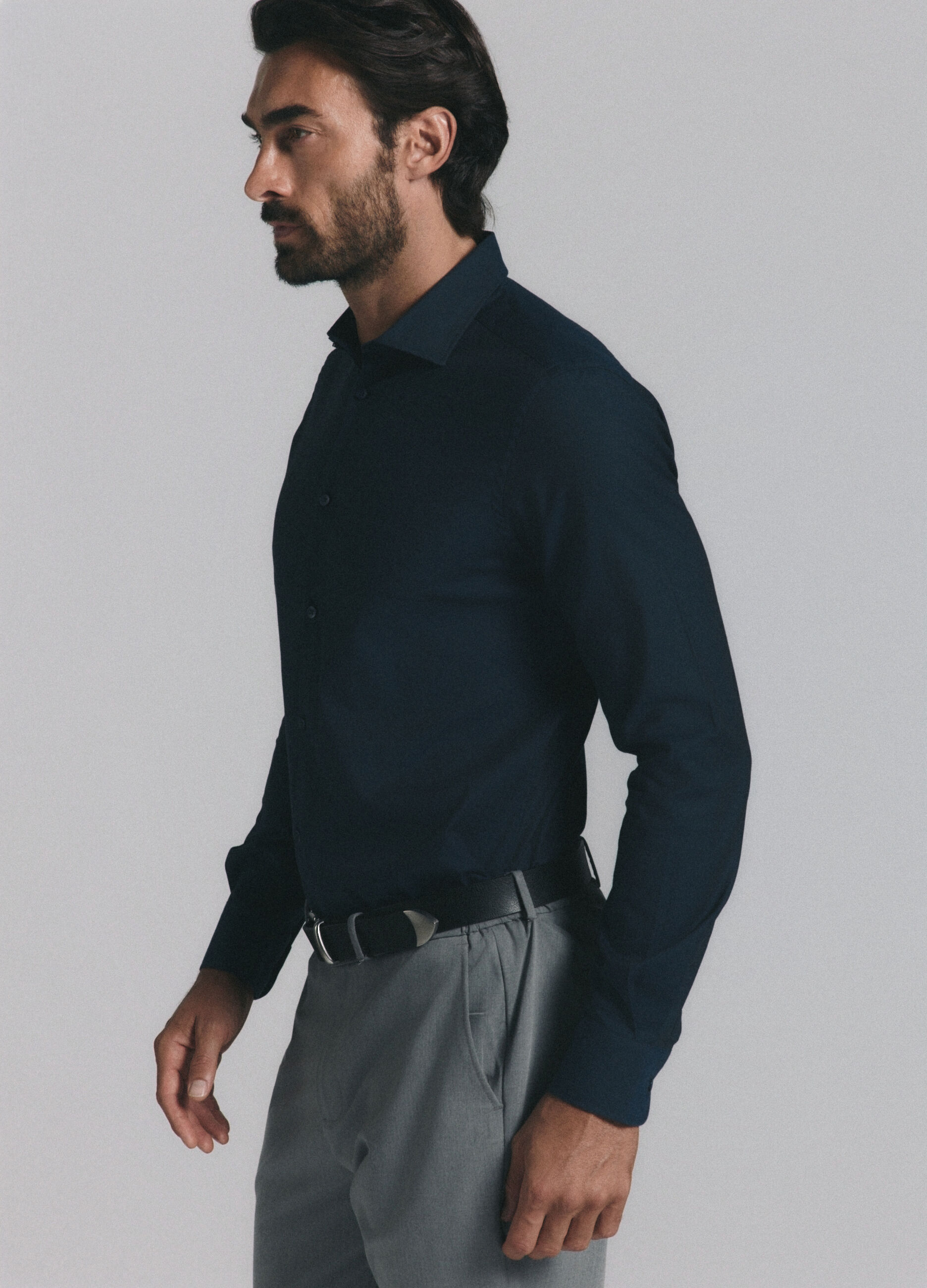 Camicia slim fit in jersey misto cotone uomo_7