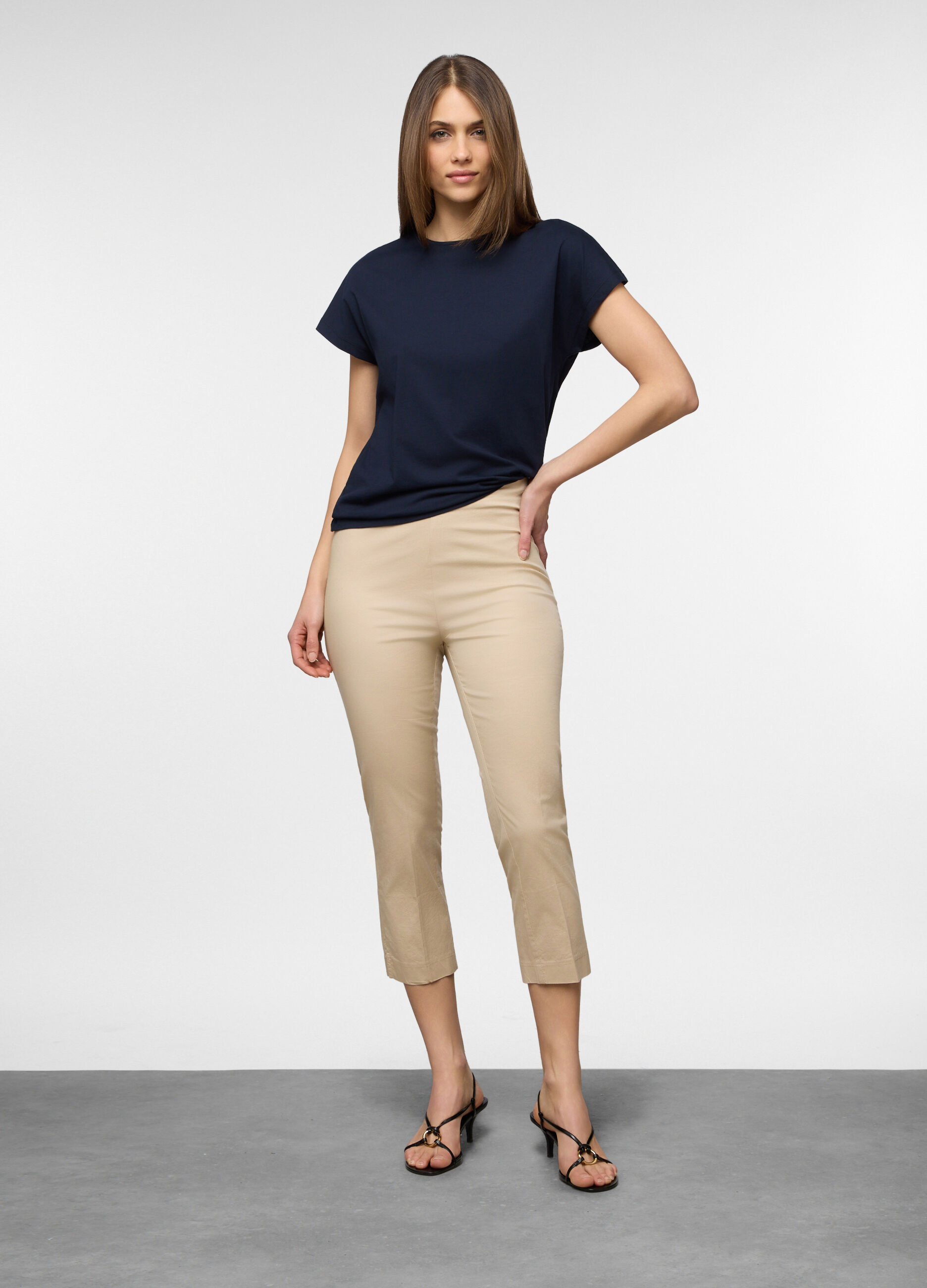 Pantaloni slim fit in twill di cotone stretch donna_0